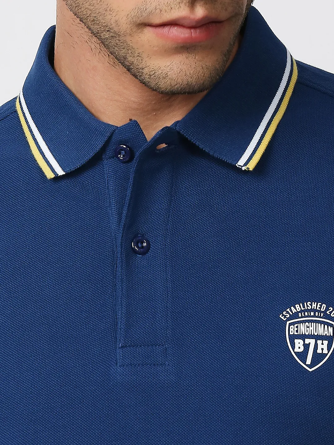 Blue Regular Fit Men's Polo T-Shirt by Being Human Clothing - Image 5