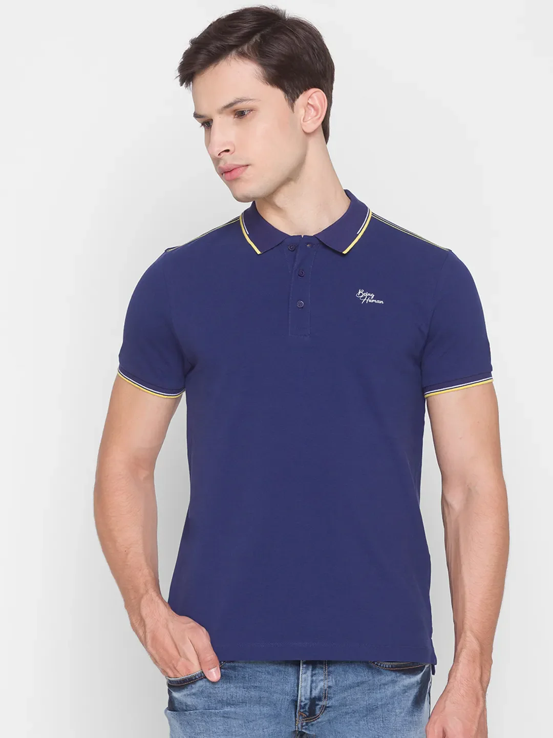 Blue Regular Fit Men's Polo T-Shirt by Being Human Clothing
