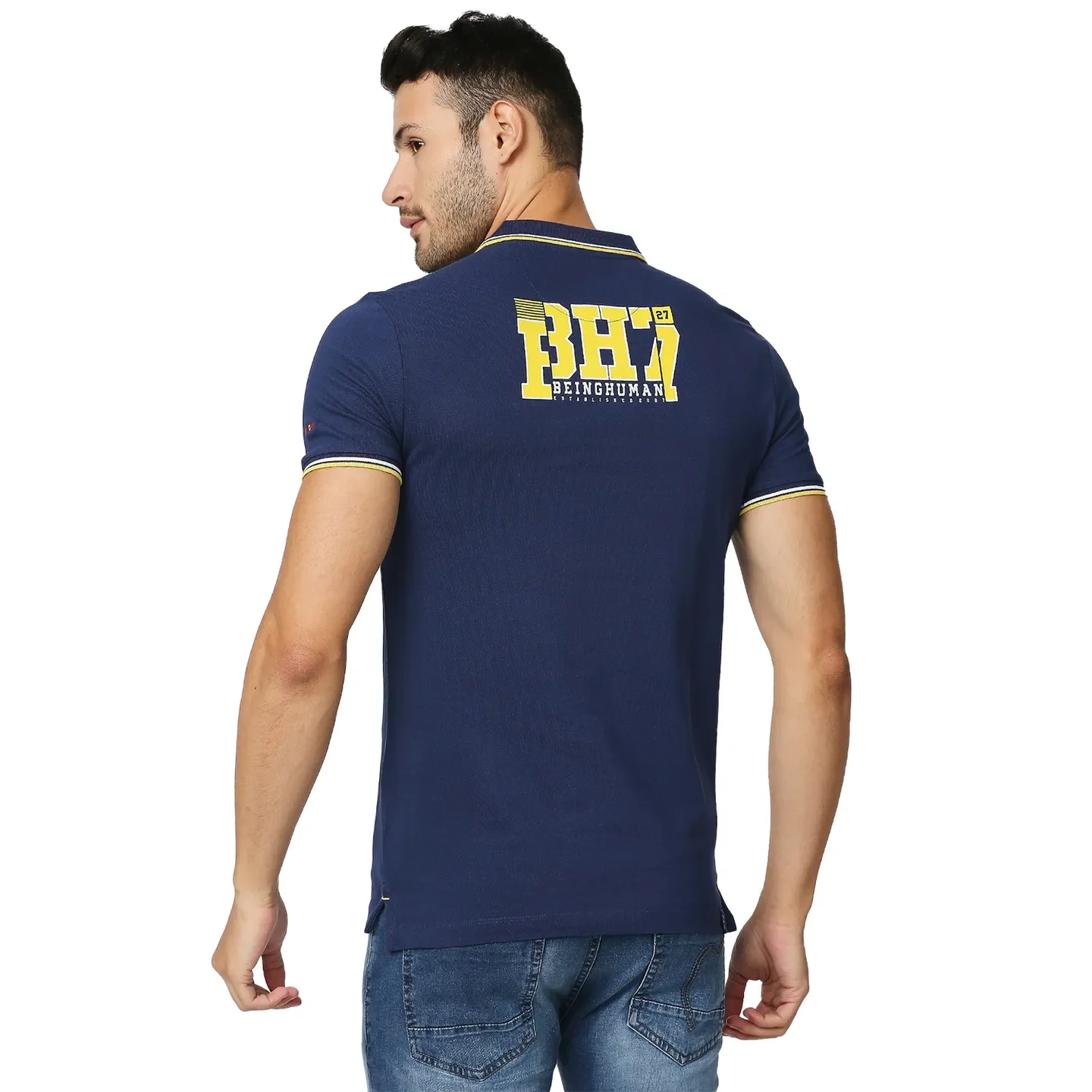 Blue Regular Fit Men's Polo T-Shirt by Being Human Clothing - Image 4