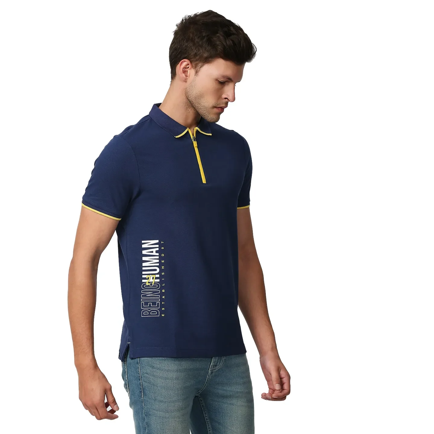 Blue Regular Fit Men's Polo T-Shirt by Being Human Clothing - Image 3
