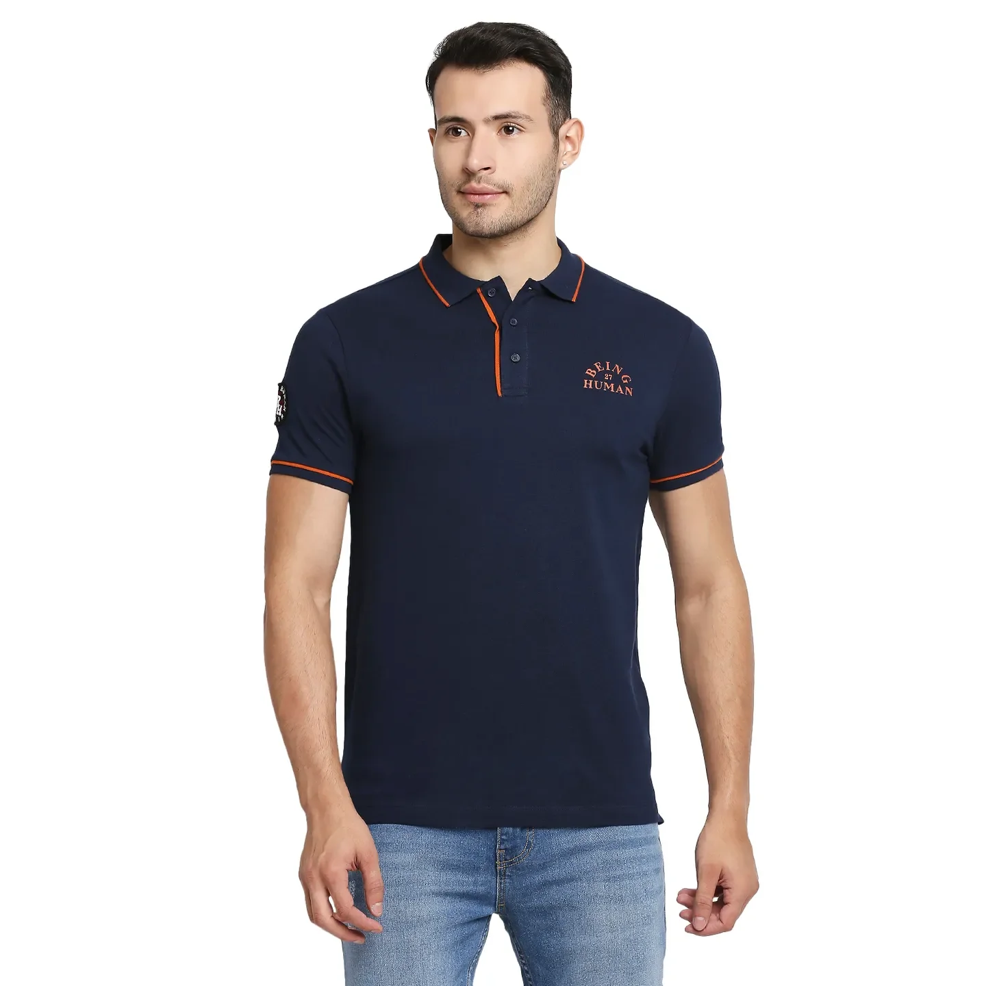 Blue Regular Fit Men's Polo T-Shirt by Being Human Clothing