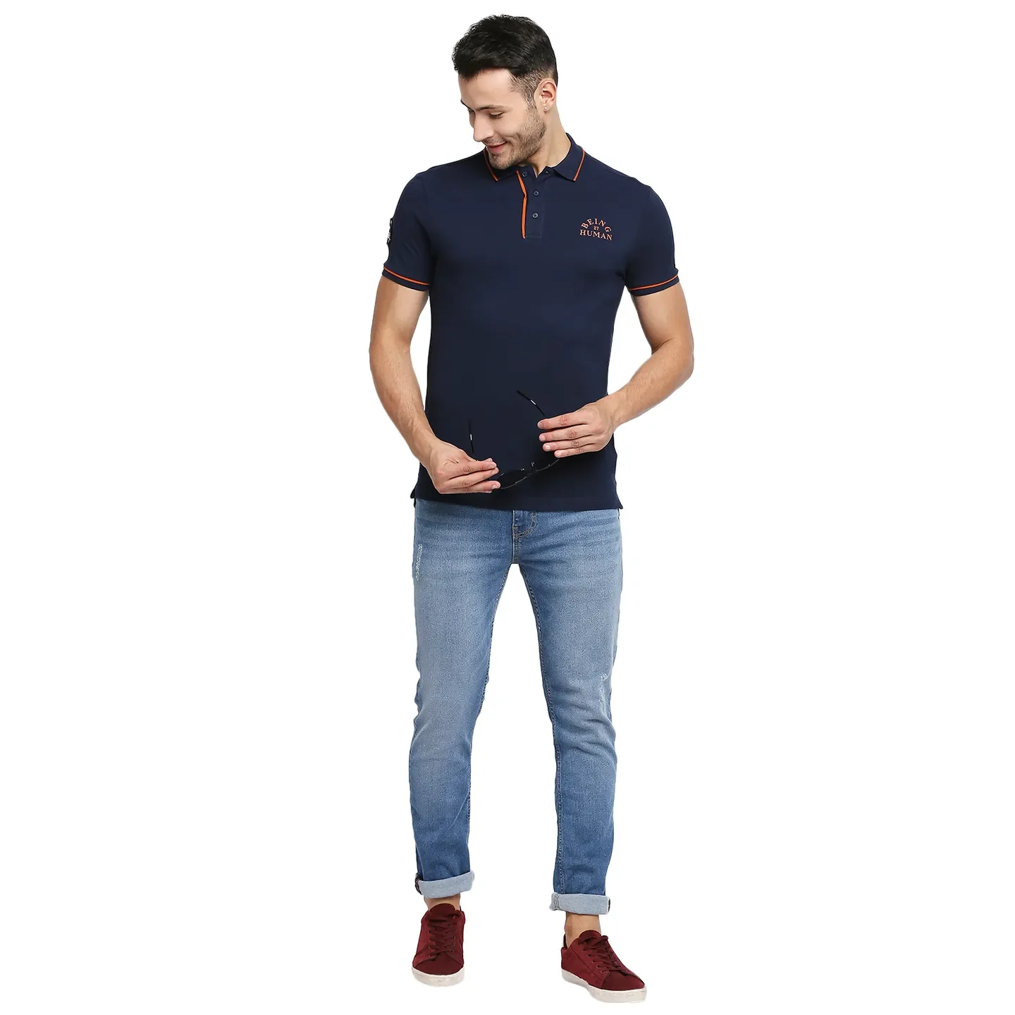 Blue Regular Fit Men's Polo T-Shirt by Being Human Clothing - Image 6