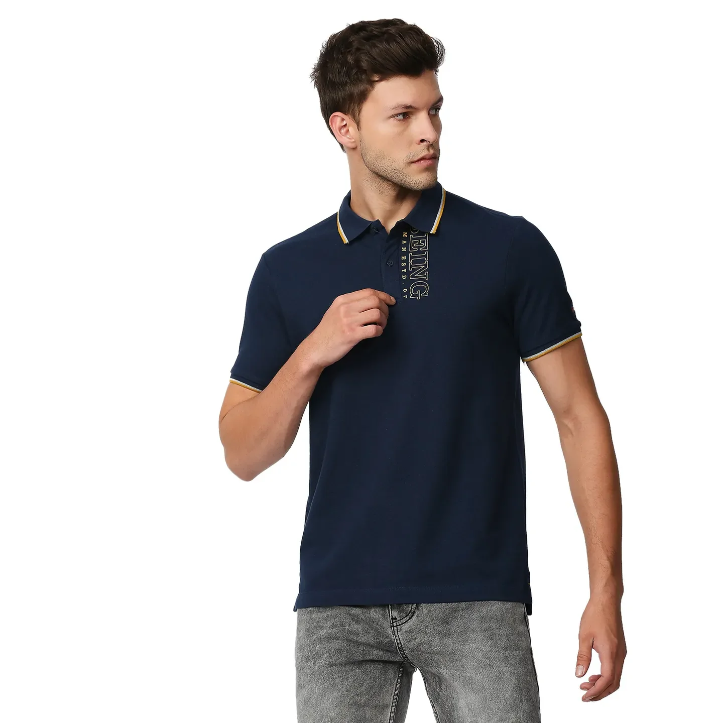 Blue Regular Fit Men's Polo T-Shirt by Being Human Clothing