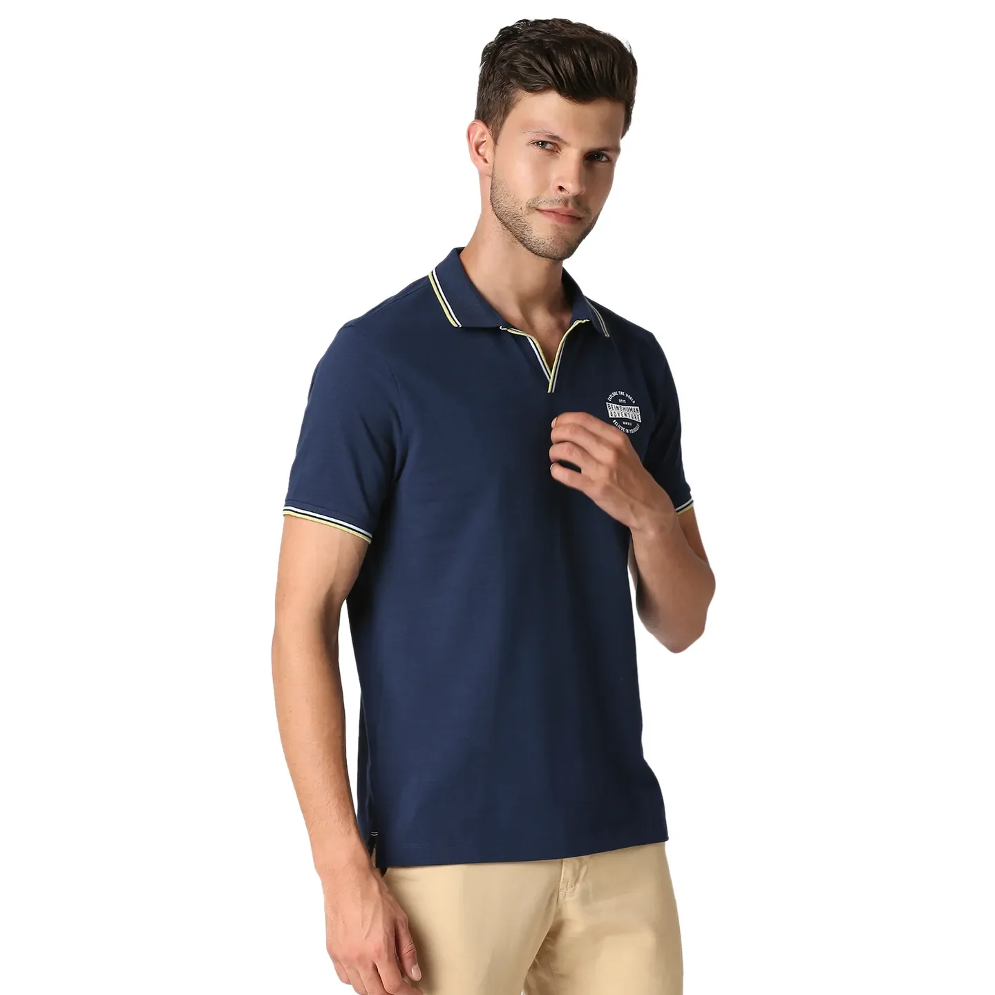 Blue Slim Straight Fit Men's Polo T-Shirt by Being Human Clothing - Image 3