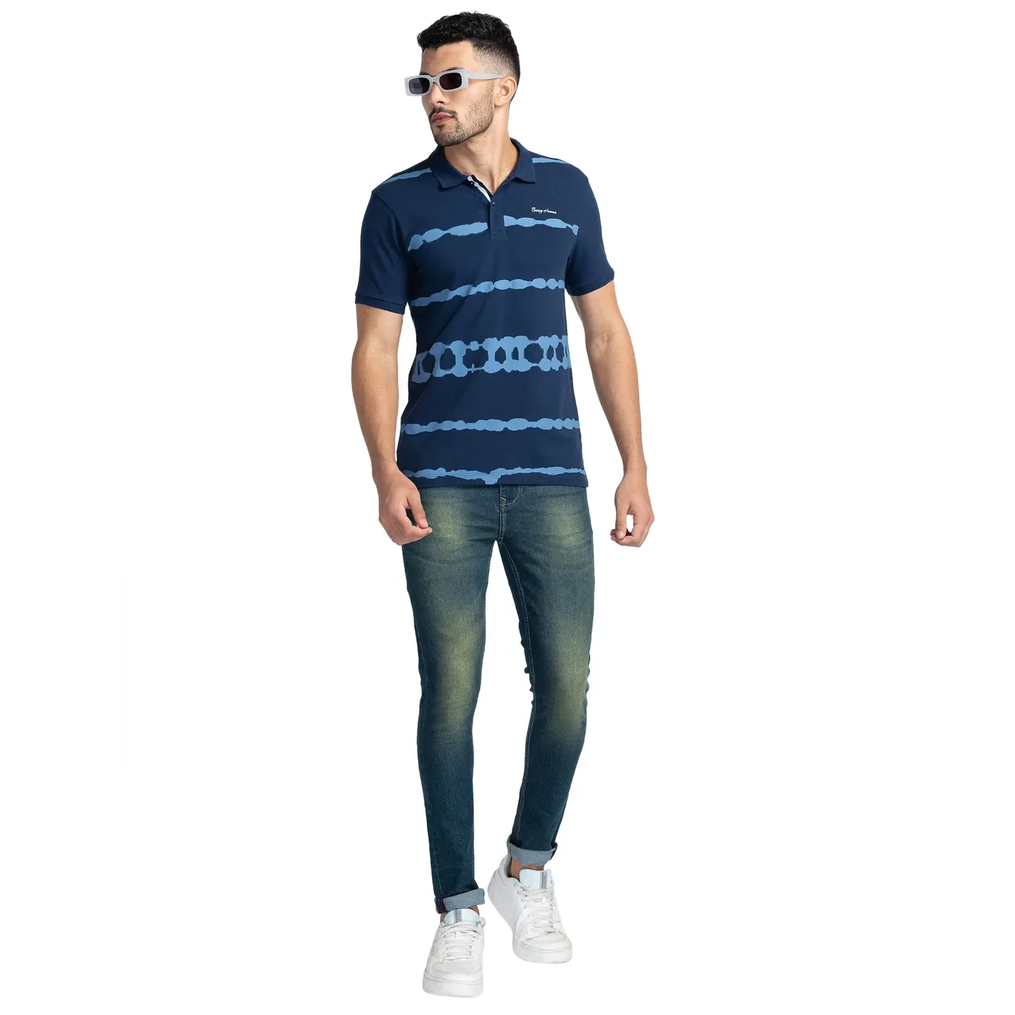 Navy Regular Fit Men's Polo T-Shirt by Being Human Clothing - Image 6