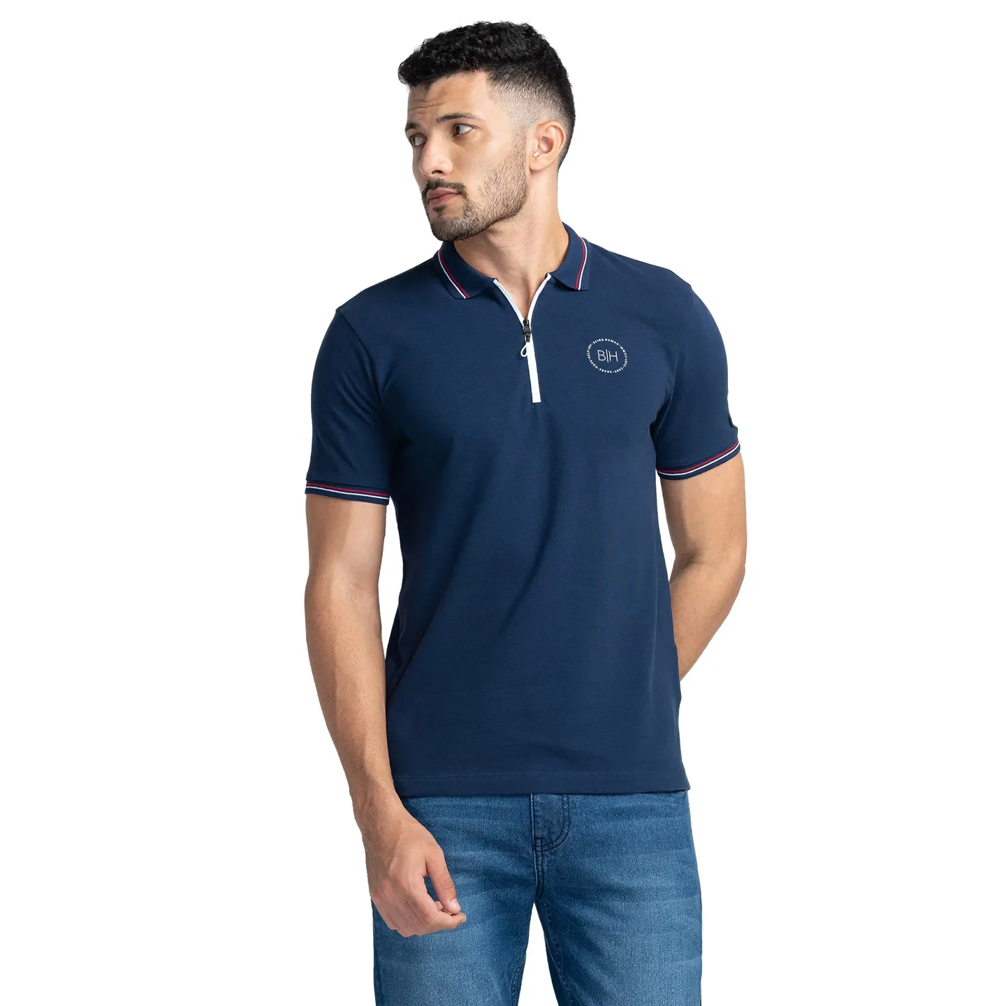 Blue Regular Fit Men's Polo T-Shirt by Being Human Clothing