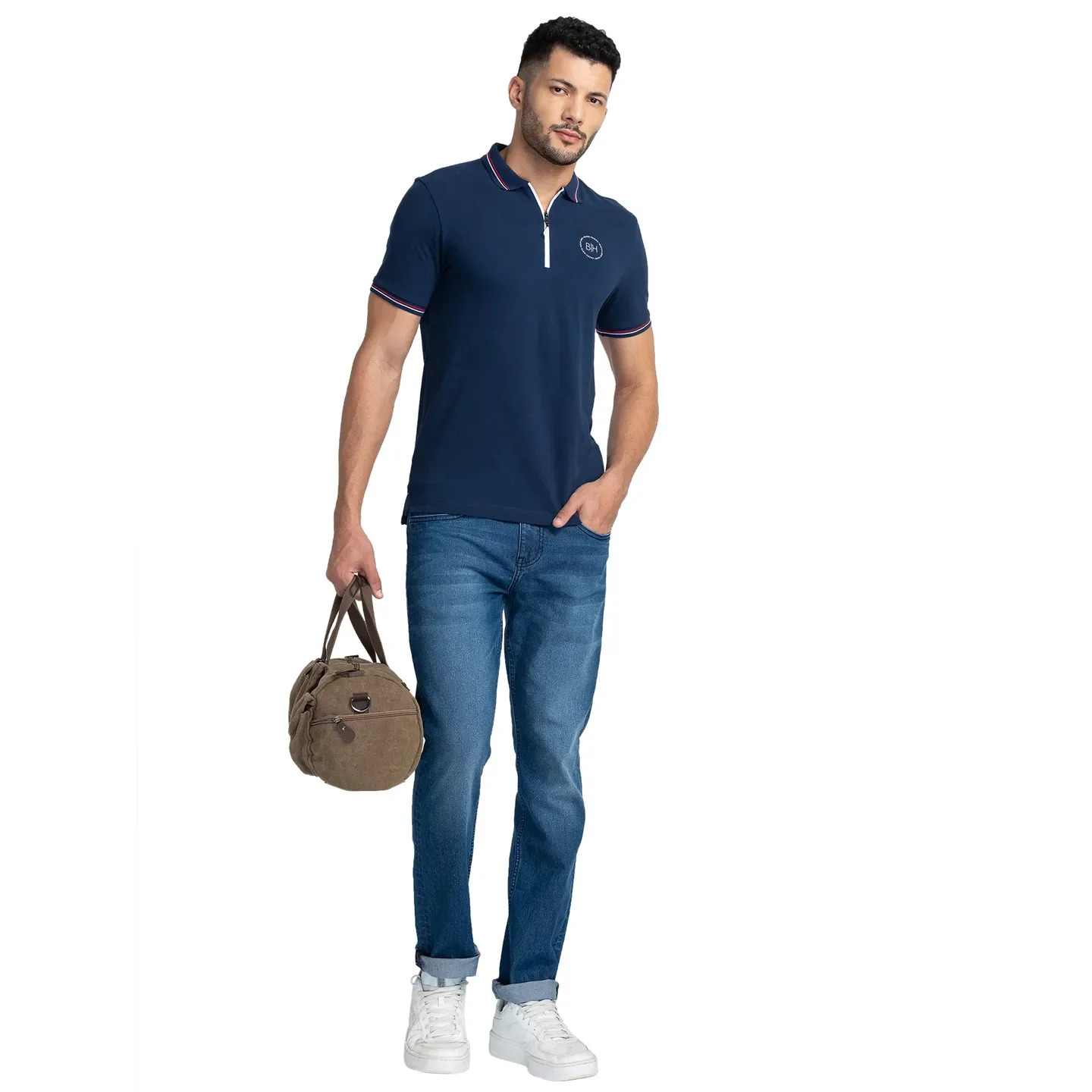 Blue Regular Fit Men's Polo T-Shirt by Being Human Clothing - Image 6