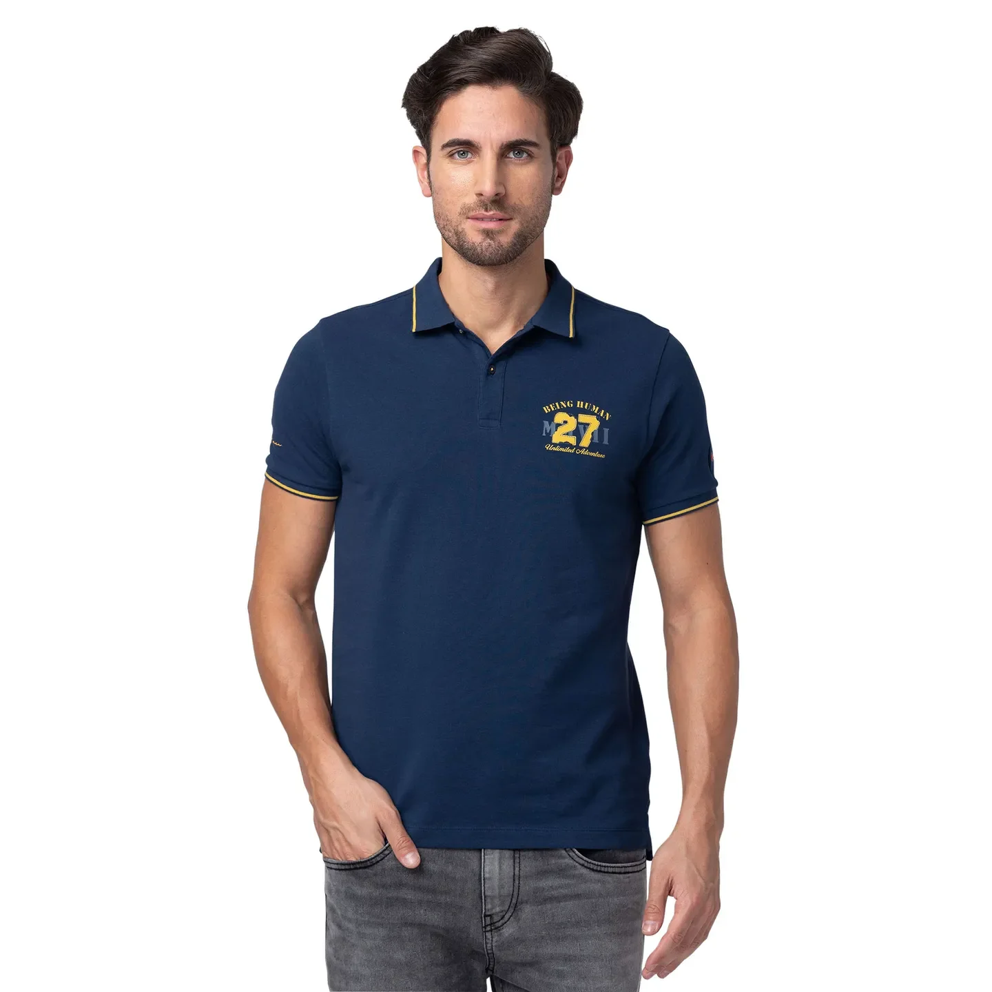 Blue Regular Fit Men's Polo T-Shirt by Being Human Clothing