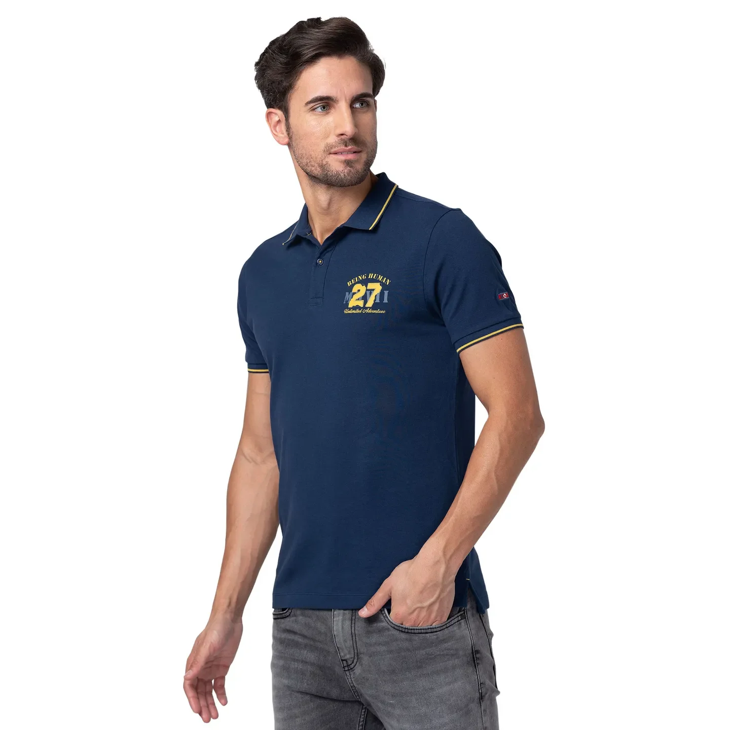 Blue Regular Fit Men's Polo T-Shirt by Being Human Clothing - Image 2