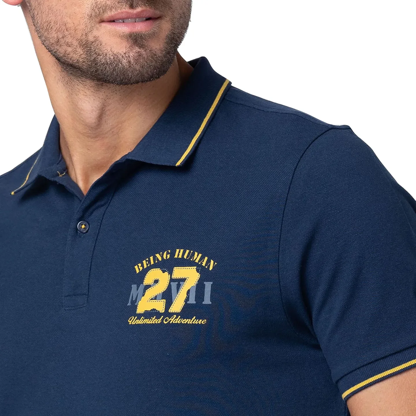 Blue Regular Fit Men's Polo T-Shirt by Being Human Clothing - Image 4