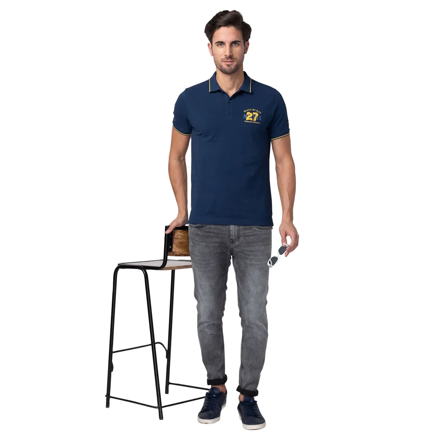Blue Regular Fit Men's Polo T-Shirt by Being Human Clothing - Image 6
