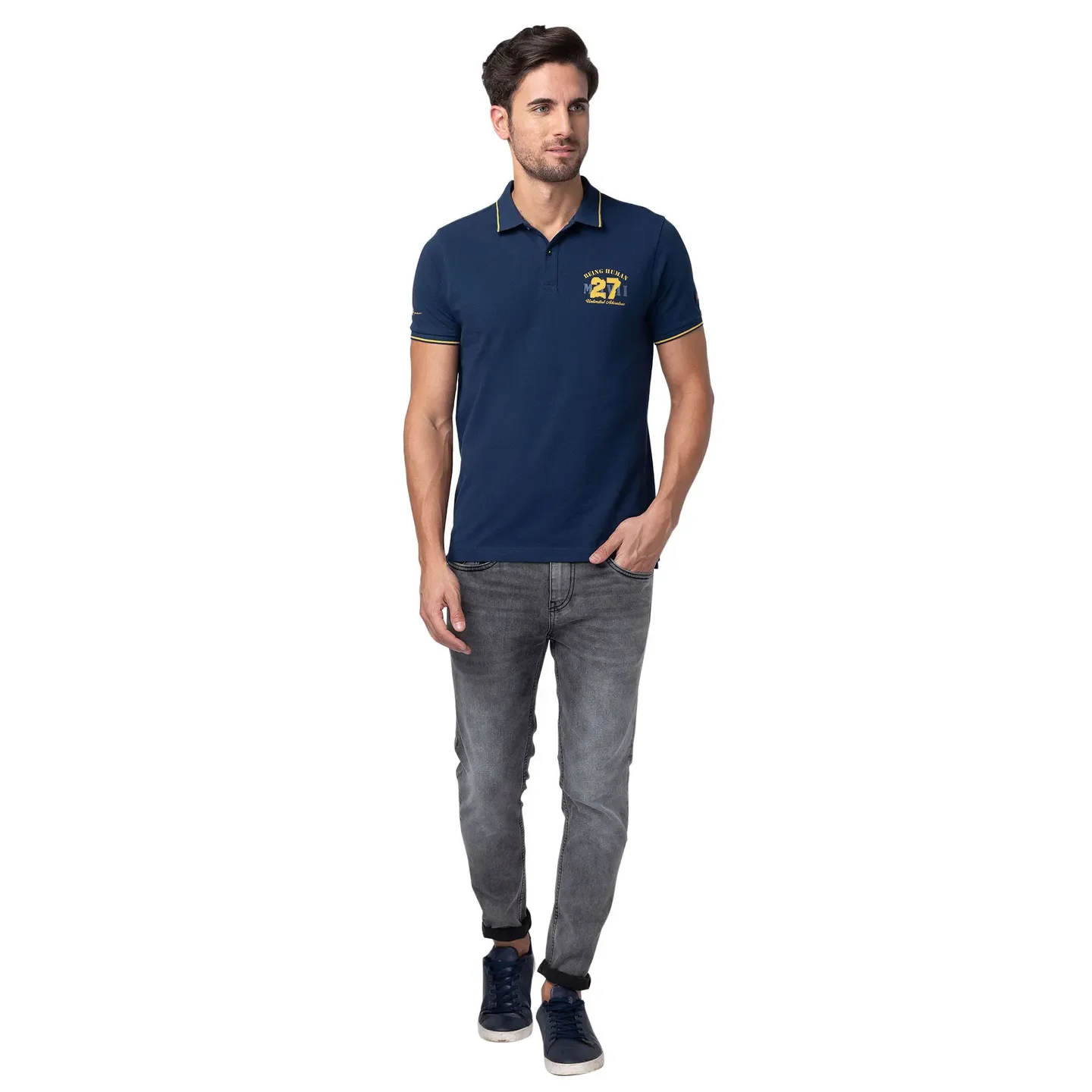 Blue Regular Fit Men's Polo T-Shirt by Being Human Clothing - Image 7