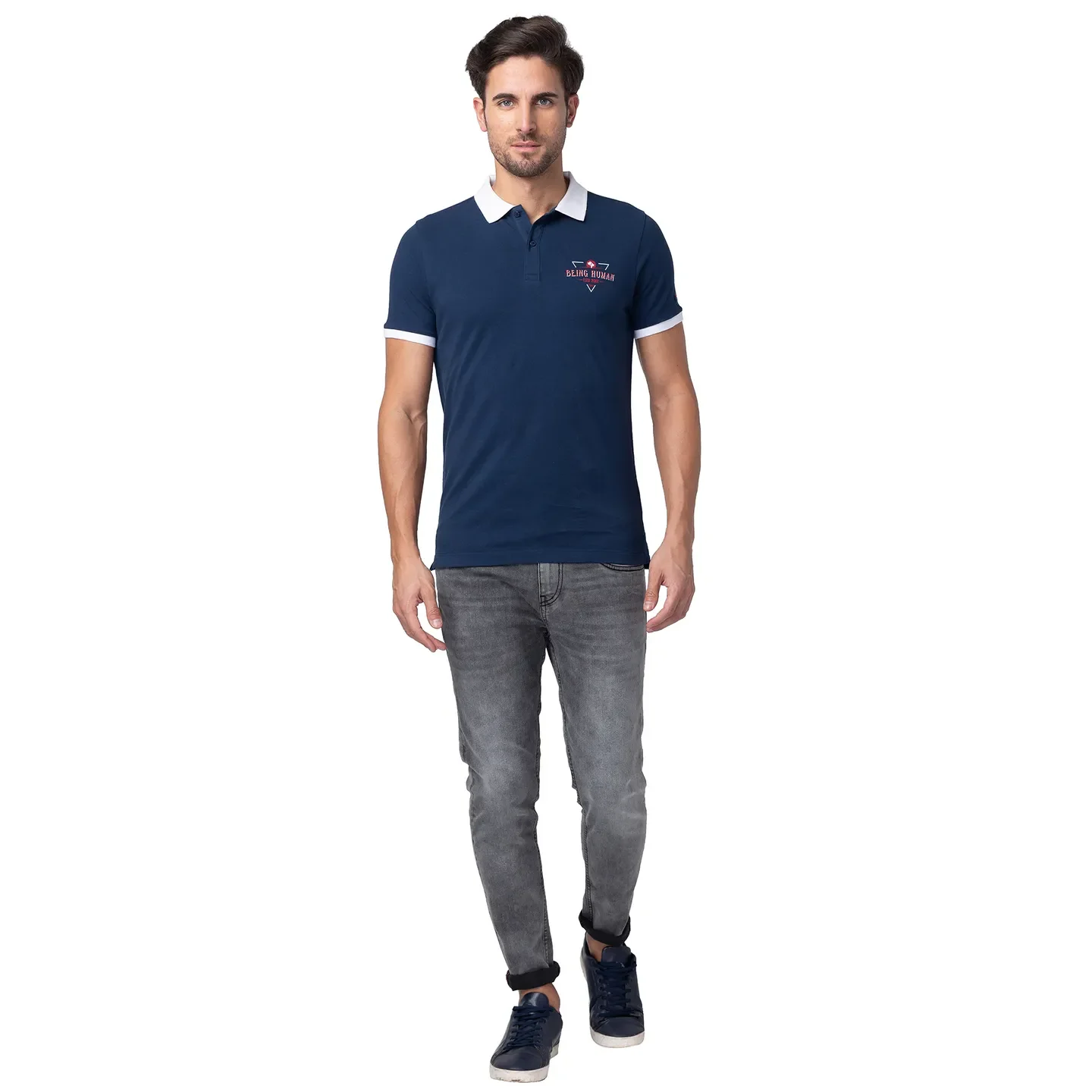 Blue Regular Fit Men's Polo T-Shirt by Being Human Clothing - Image 2