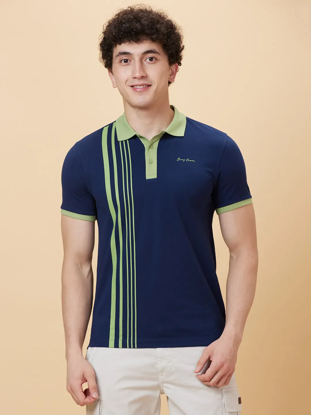 Blue Regular Fit Men's Polo T-Shirt by Being Human Clothing