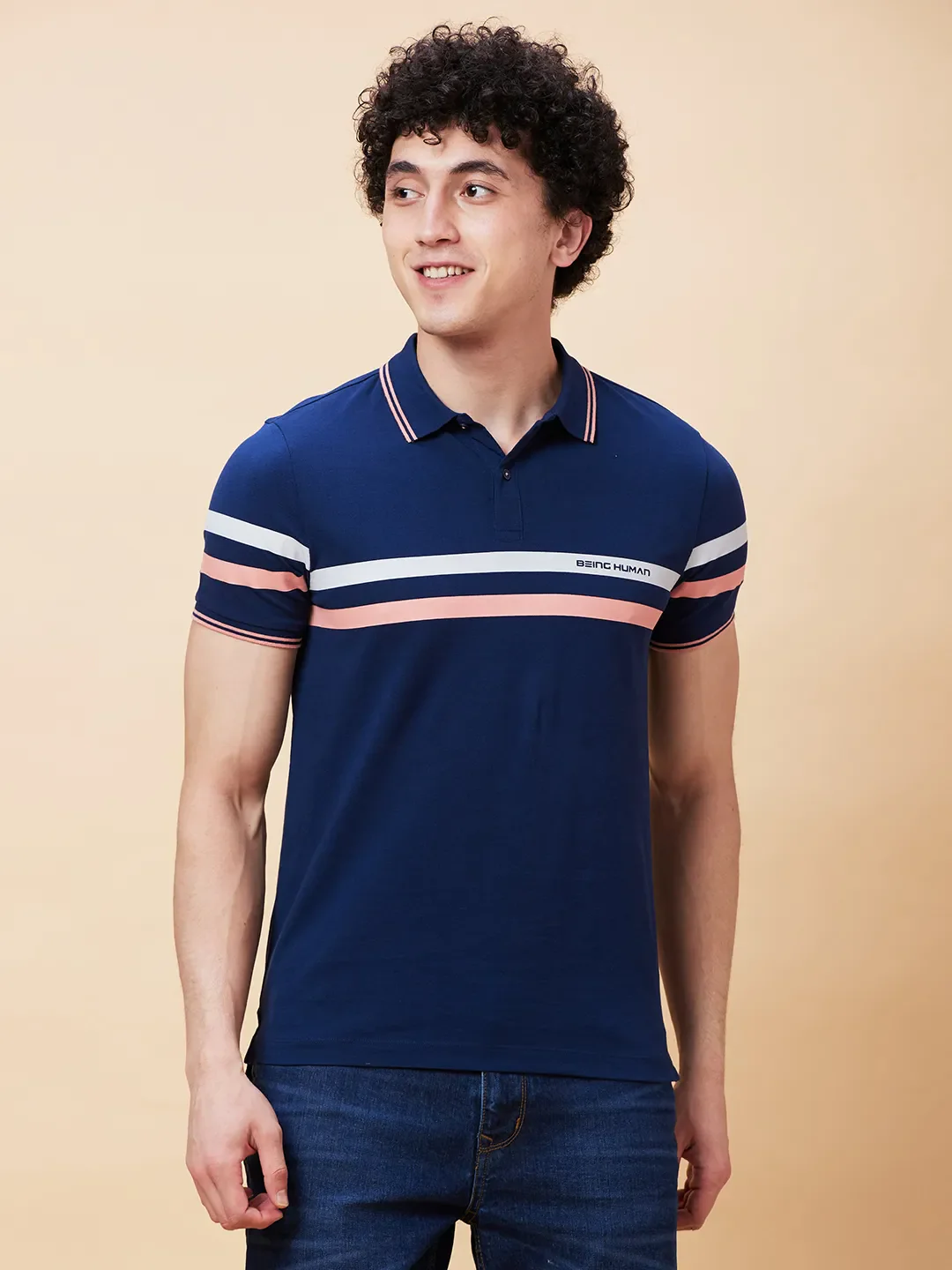 Blue Regular Fit Men's Polo T-Shirt by Being Human Clothing