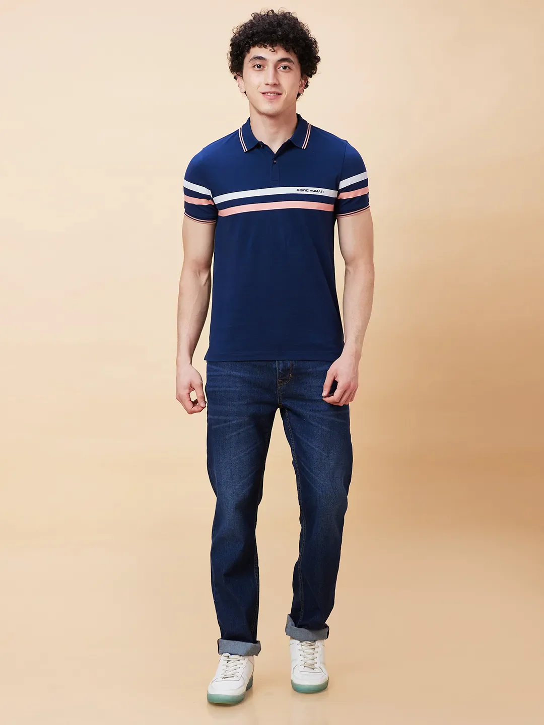 Blue Regular Fit Men's Polo T-Shirt by Being Human Clothing - Image 2
