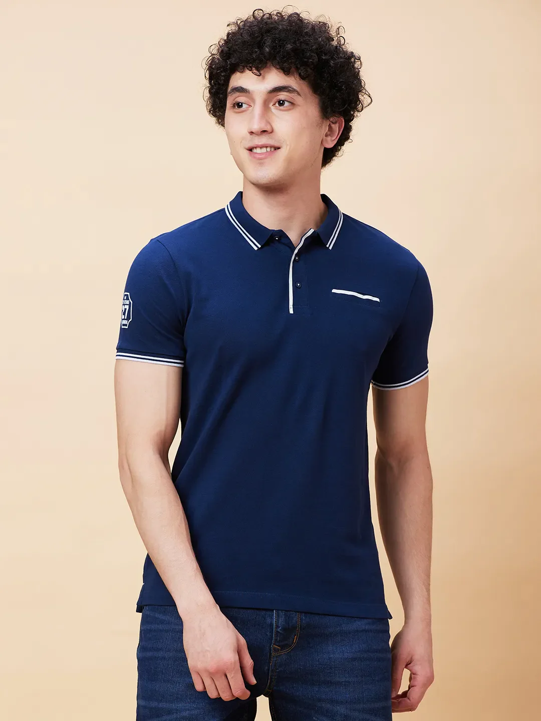 Blue Regular Fit Men's Polo T-Shirt by Being Human Clothing