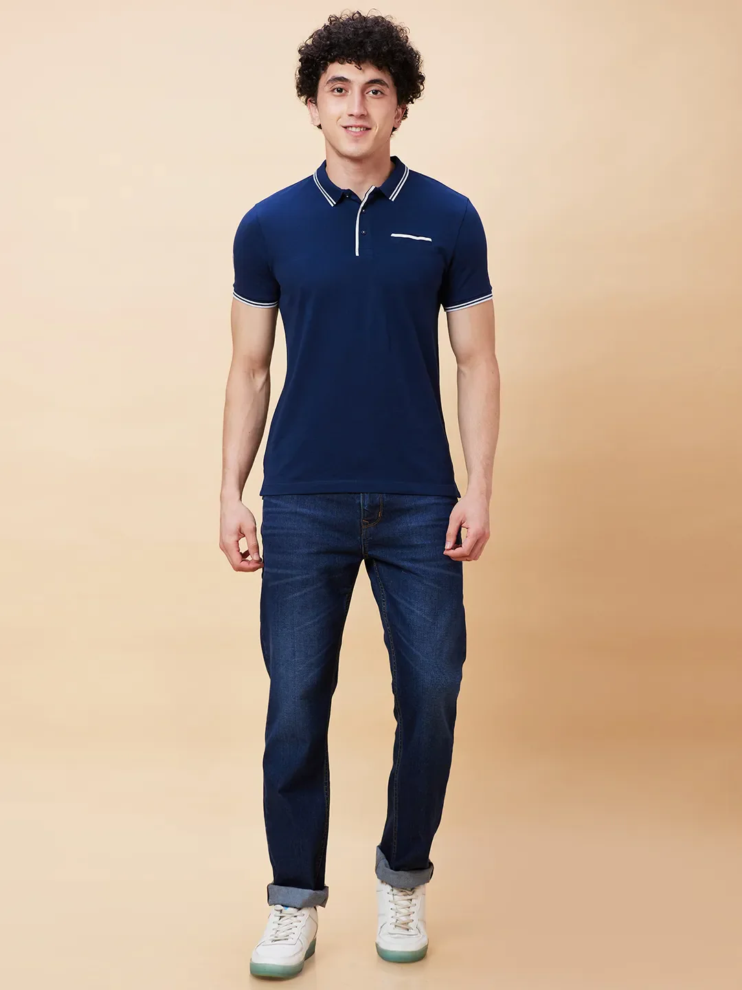 Blue Regular Fit Men's Polo T-Shirt by Being Human Clothing - Image 2