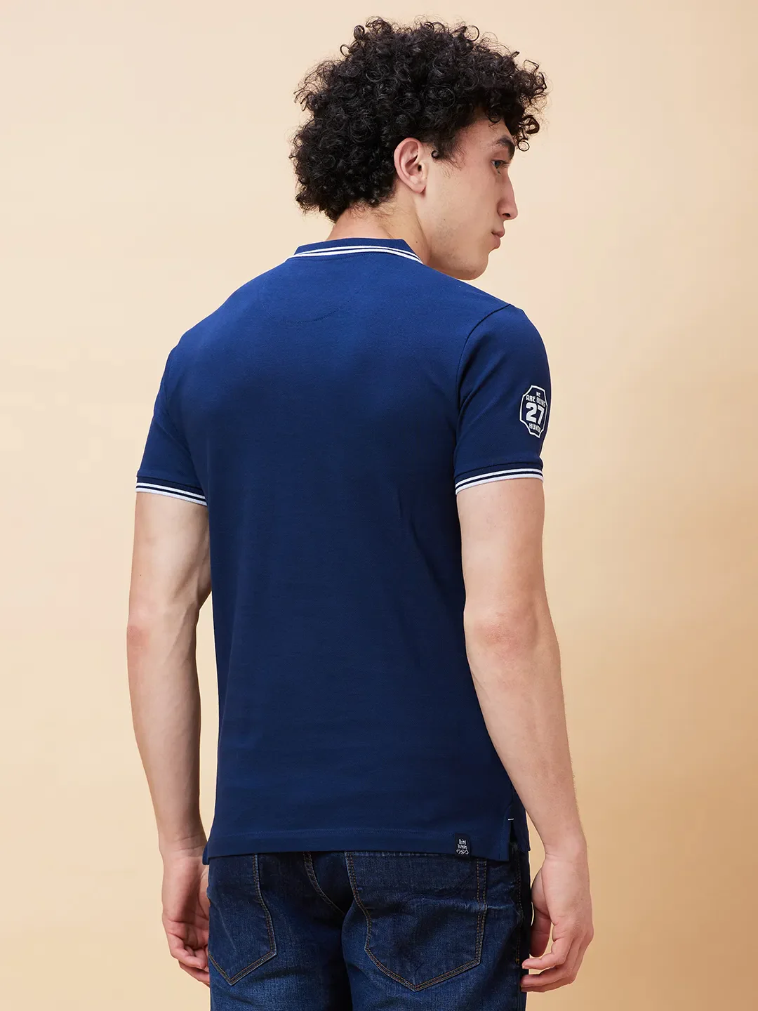 Blue Regular Fit Men's Polo T-Shirt by Being Human Clothing - Image 4