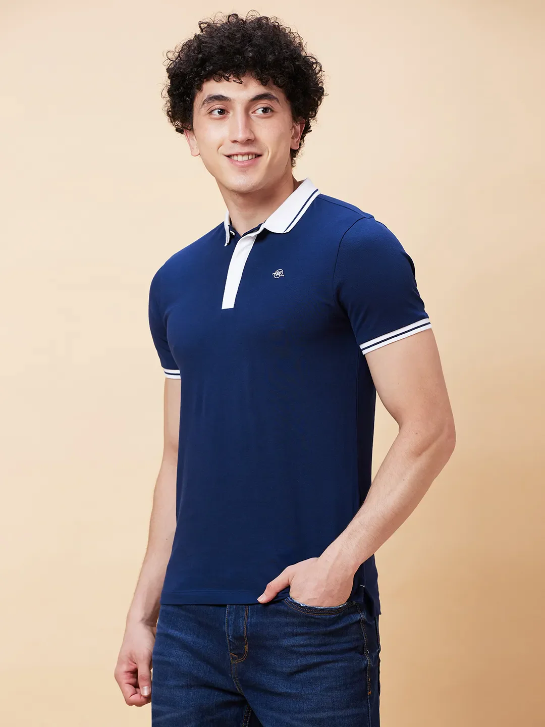 Blue Regular Fit Men's Polo T-Shirt by Being Human Clothing - Image 3