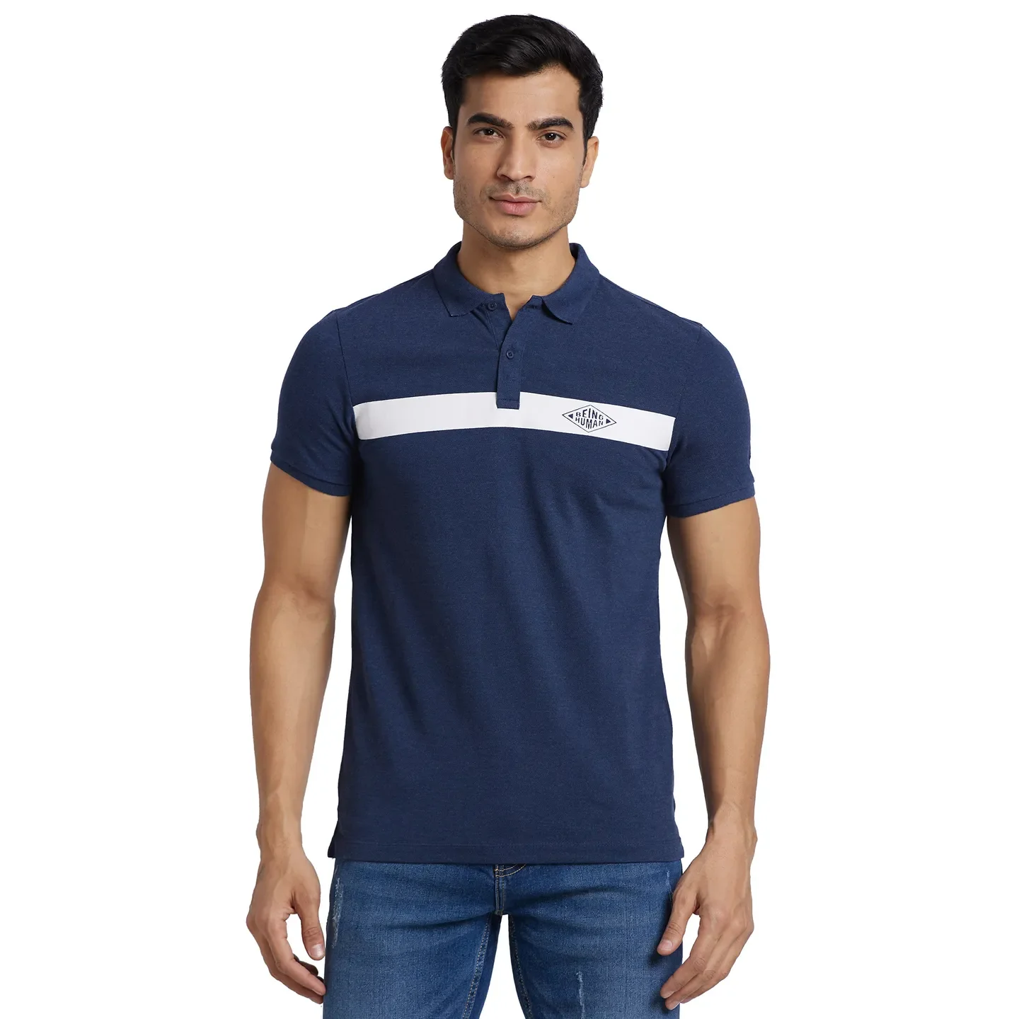 Blue Regular Fit Men's Polo T-Shirt by Being Human Clothing