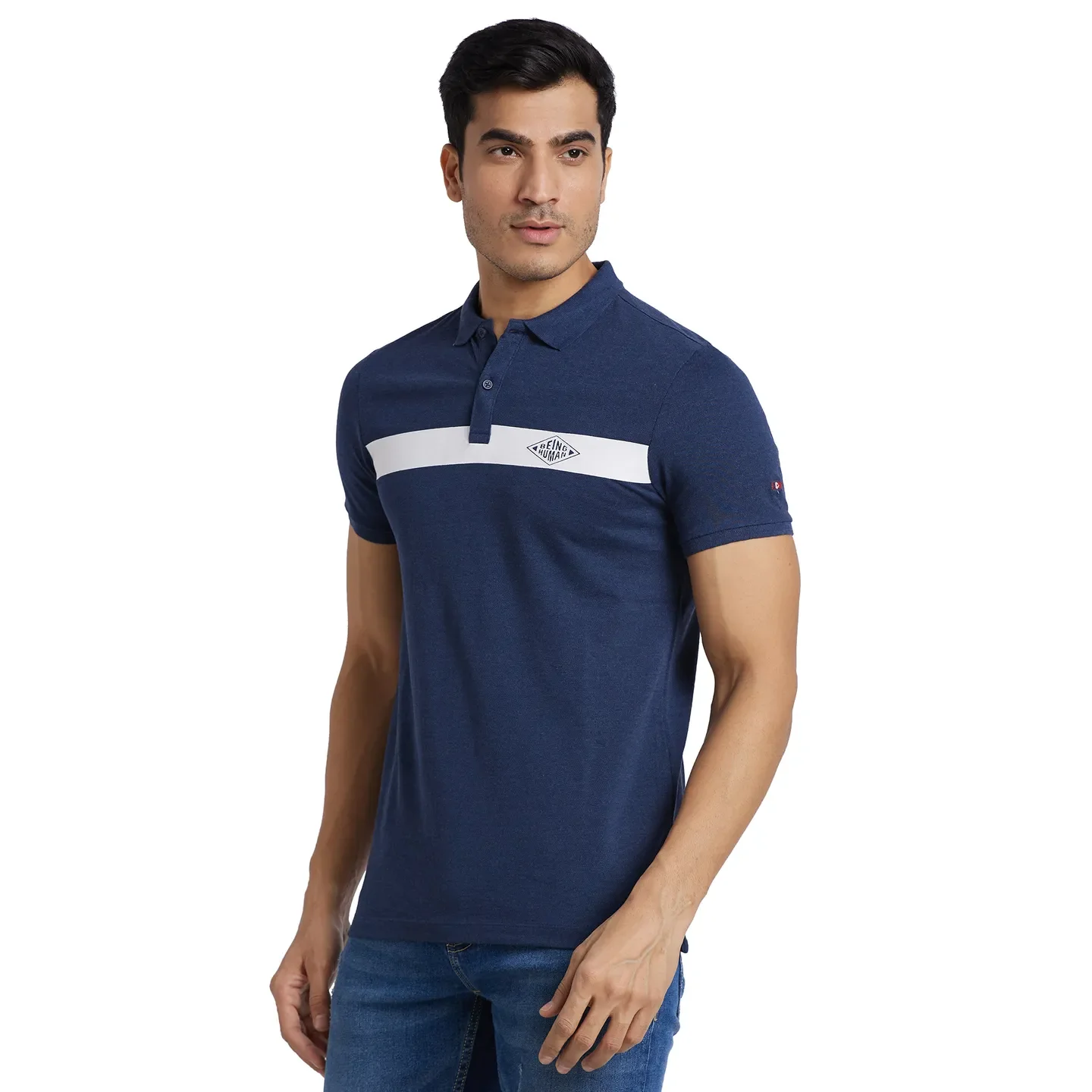Blue Regular Fit Men's Polo T-Shirt by Being Human Clothing - Image 2