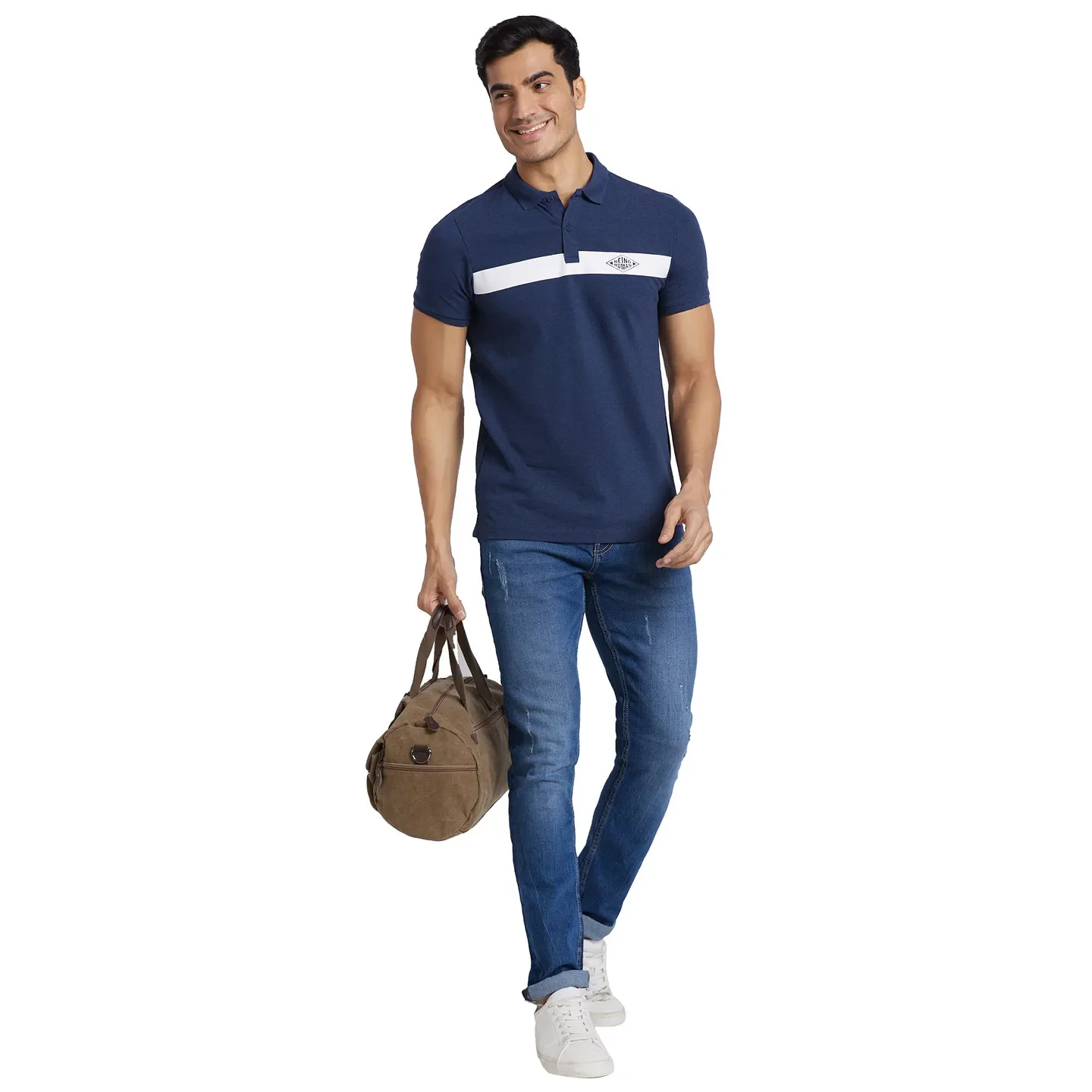 Blue Regular Fit Men's Polo T-Shirt by Being Human Clothing - Image 6