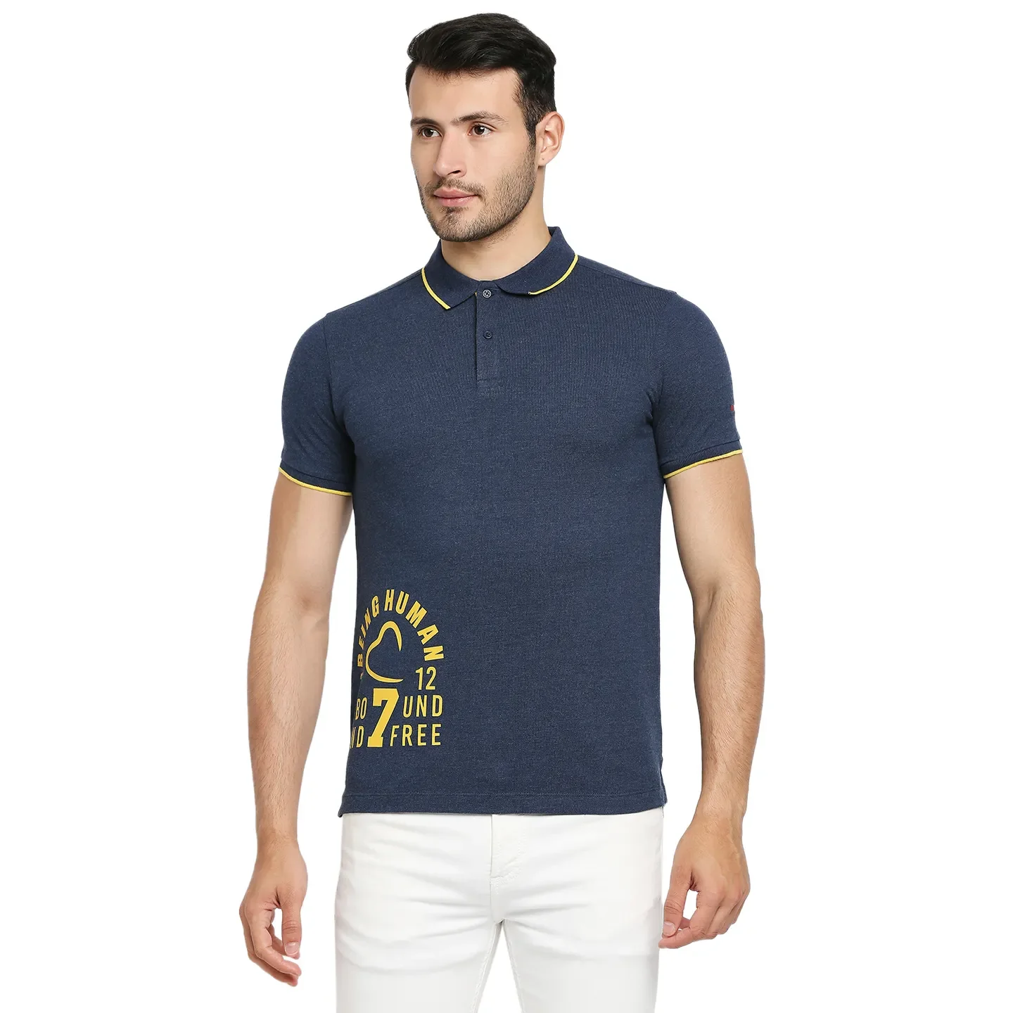 Blue Regular Fit Men's Polo T-Shirt by Being Human Clothing