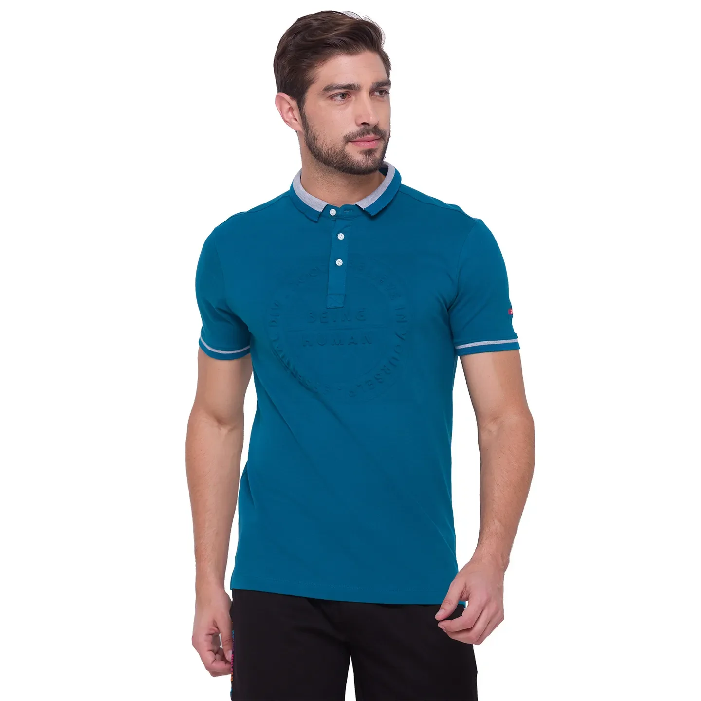 Ocean Blue Regular Fit Men's Polo T-shirt by Being Human Clothing