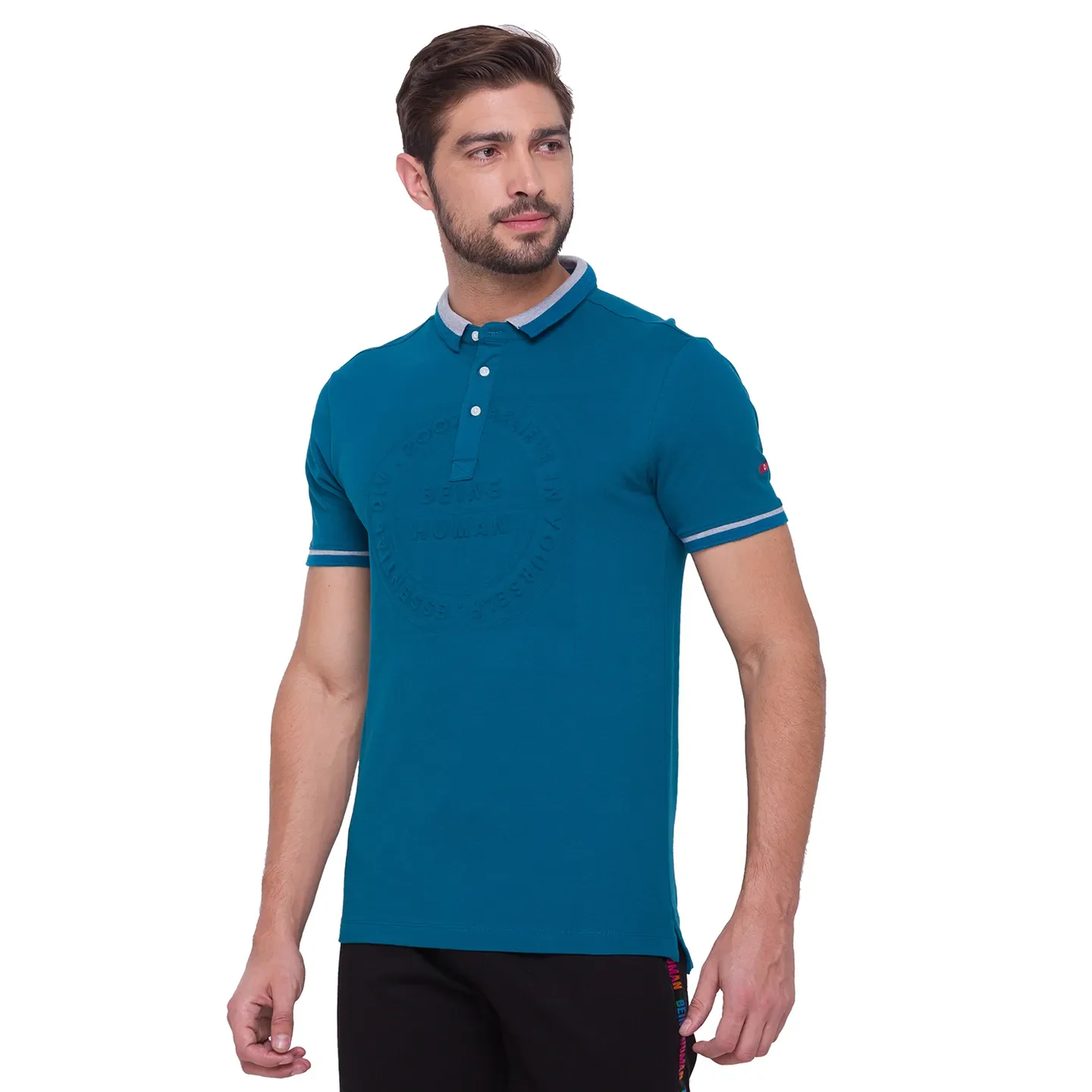 Ocean Blue Regular Fit Men's Polo T-shirt by Being Human Clothing - Image 3