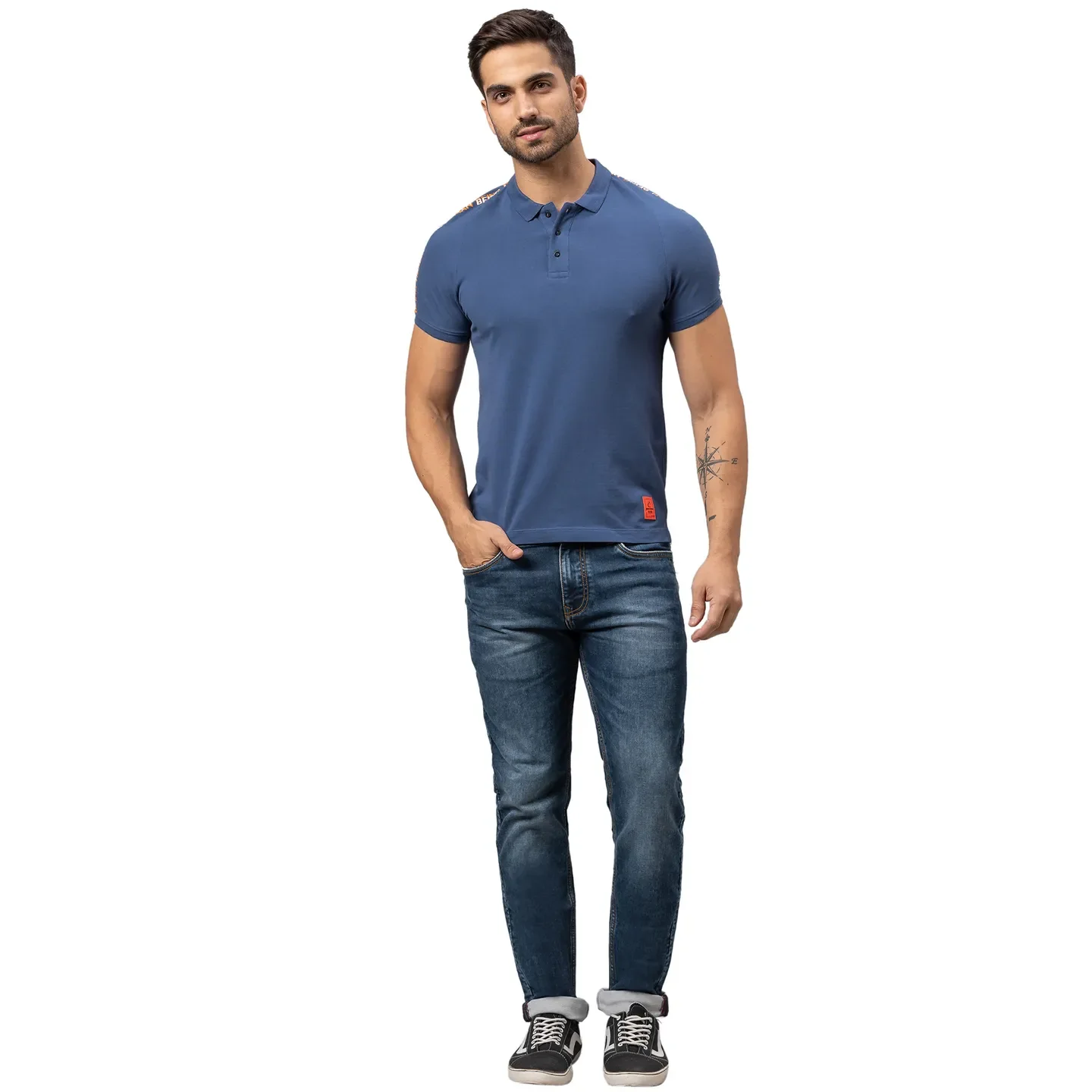 Ocean Blue Slim Fit Men's Polo T-shirt by Being Human Clothing - Image 2