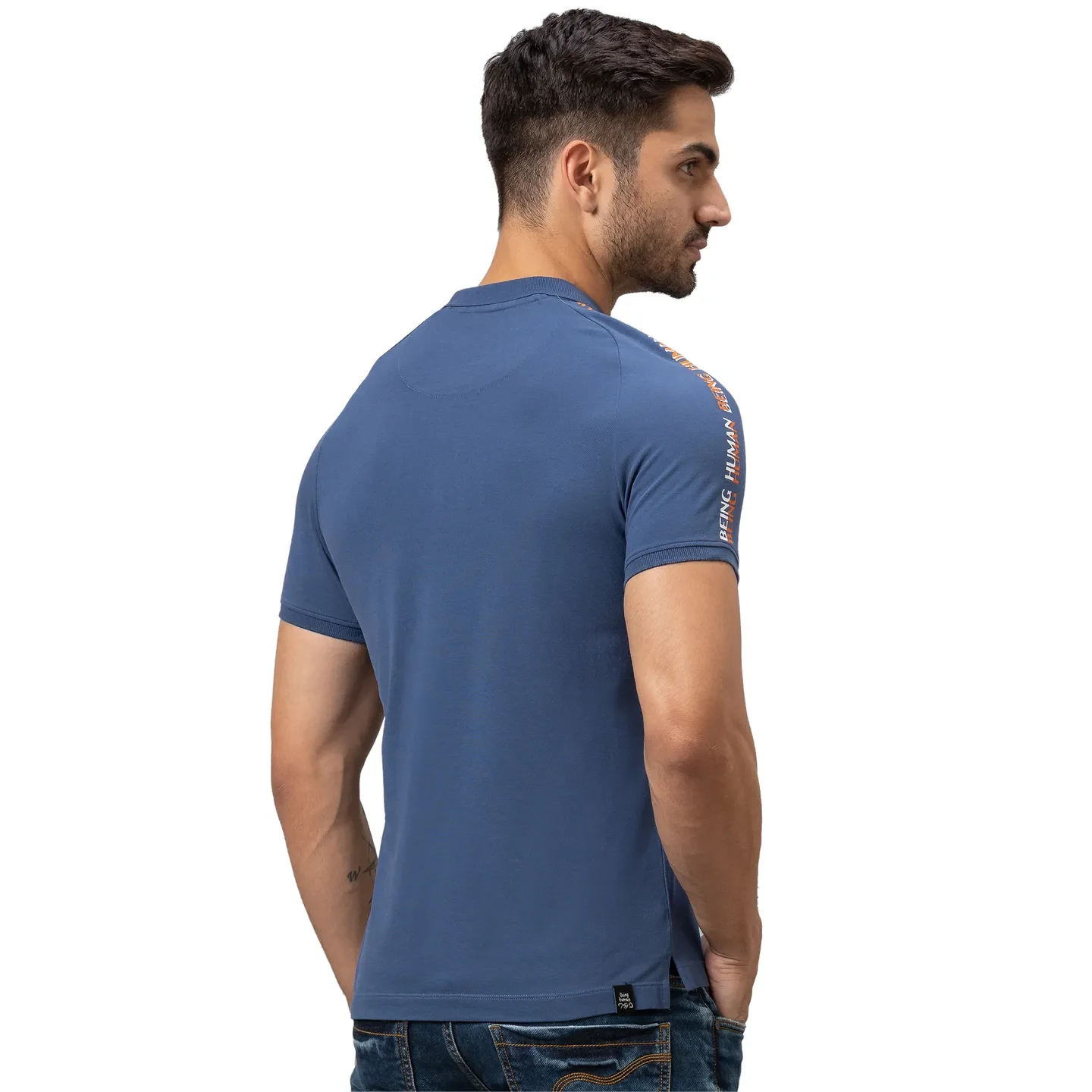 Ocean Blue Slim Fit Men's Polo T-shirt by Being Human Clothing - Image 3
