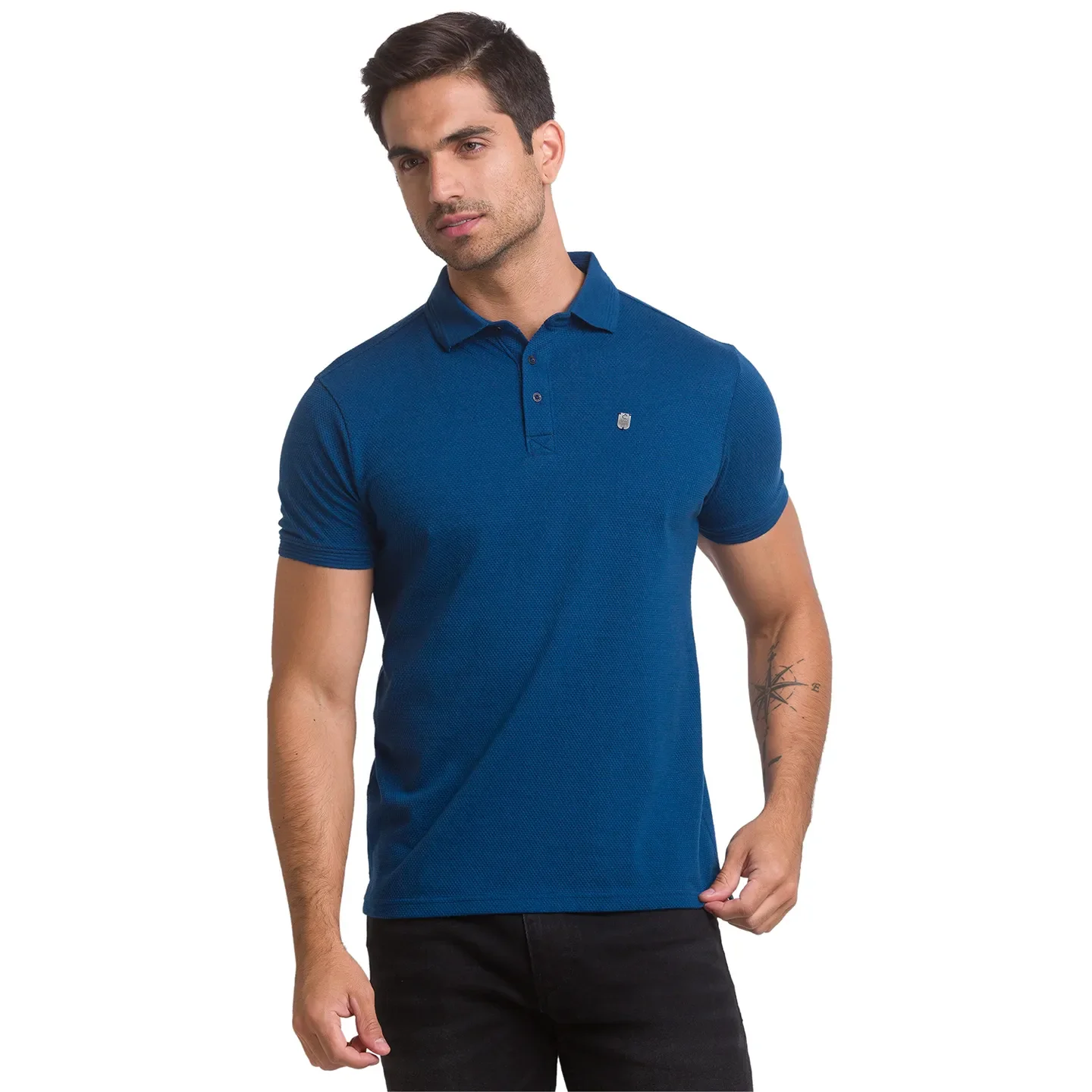 Ocean Blue Slim Fit Men's Polo T-shirt by Being Human Clothing - Image 3