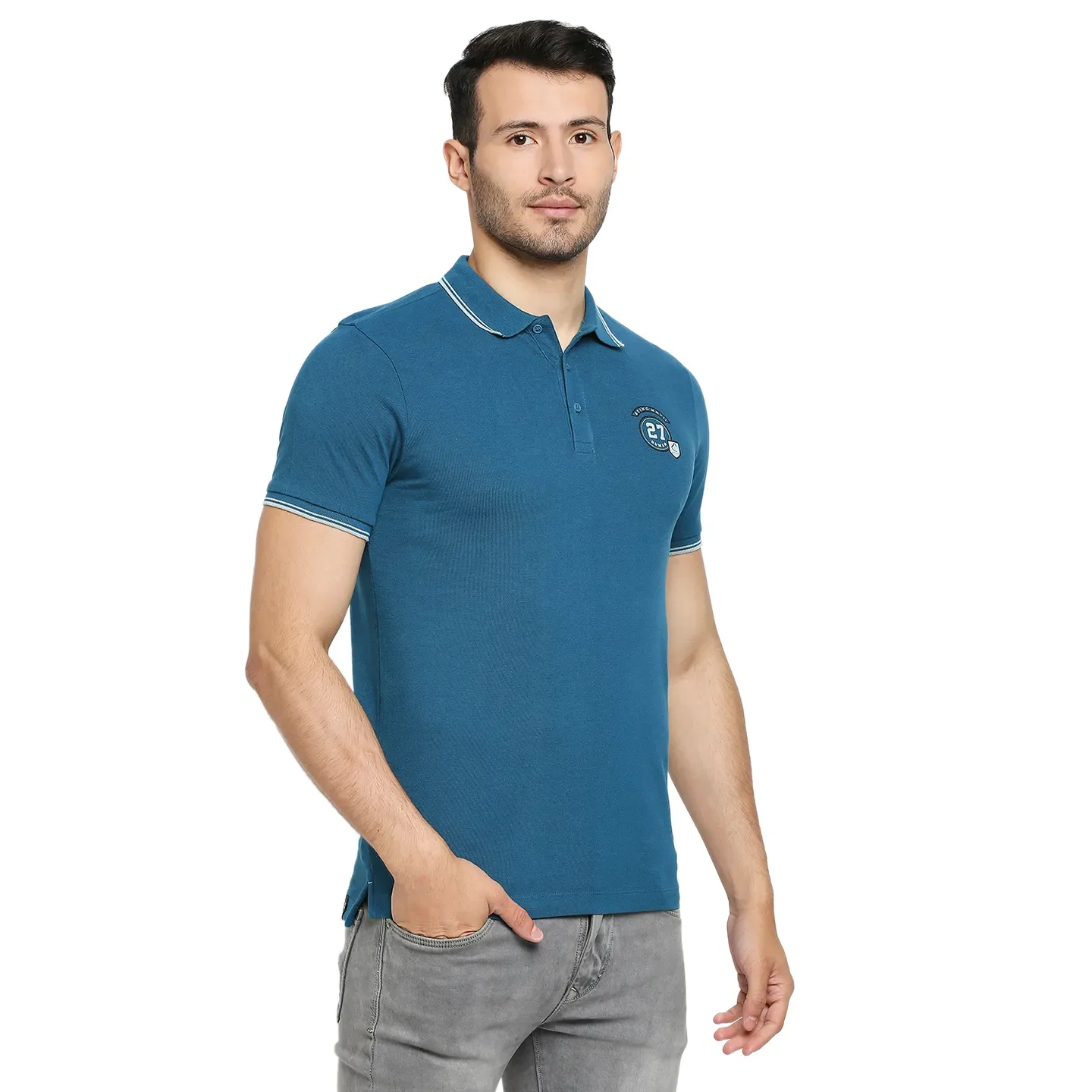 Blue Regular Fit Men's Polo T-Shirt by Being Human Clothing - Image 3