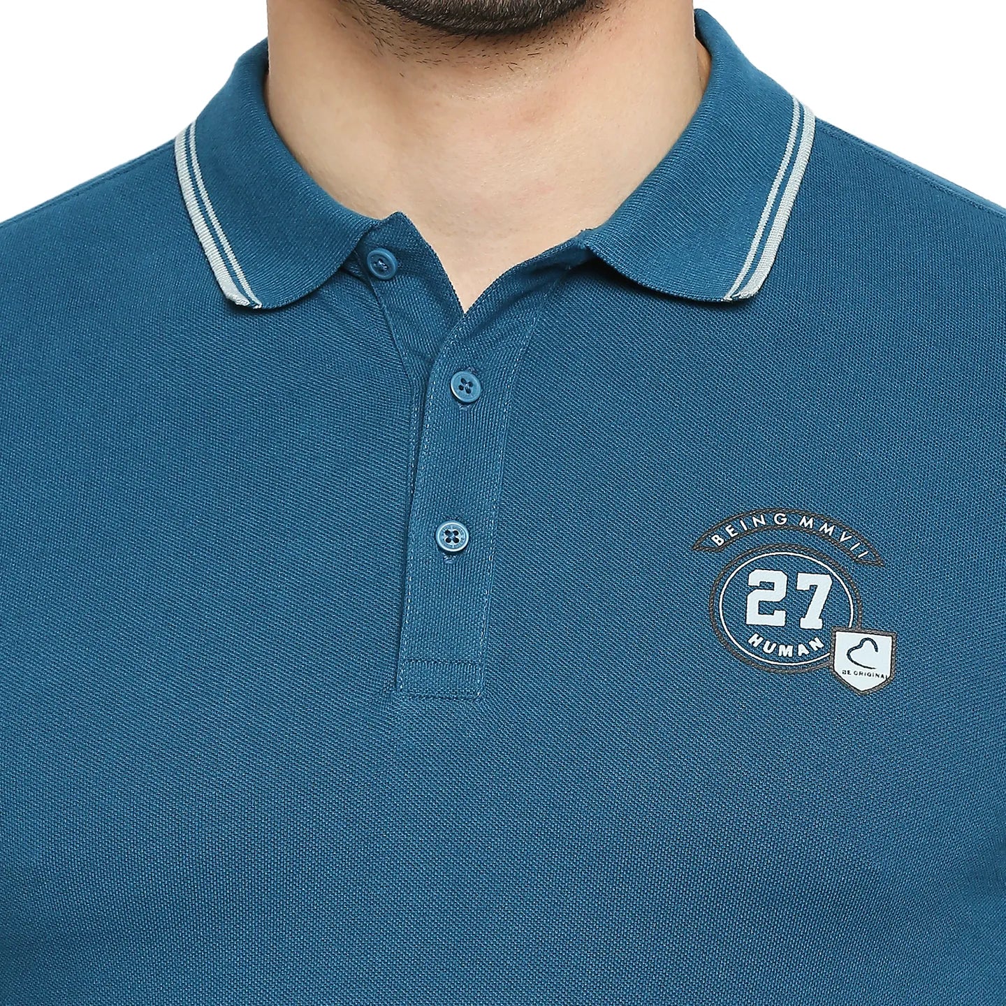 Blue Regular Fit Men's Polo T-Shirt by Being Human Clothing - Image 5