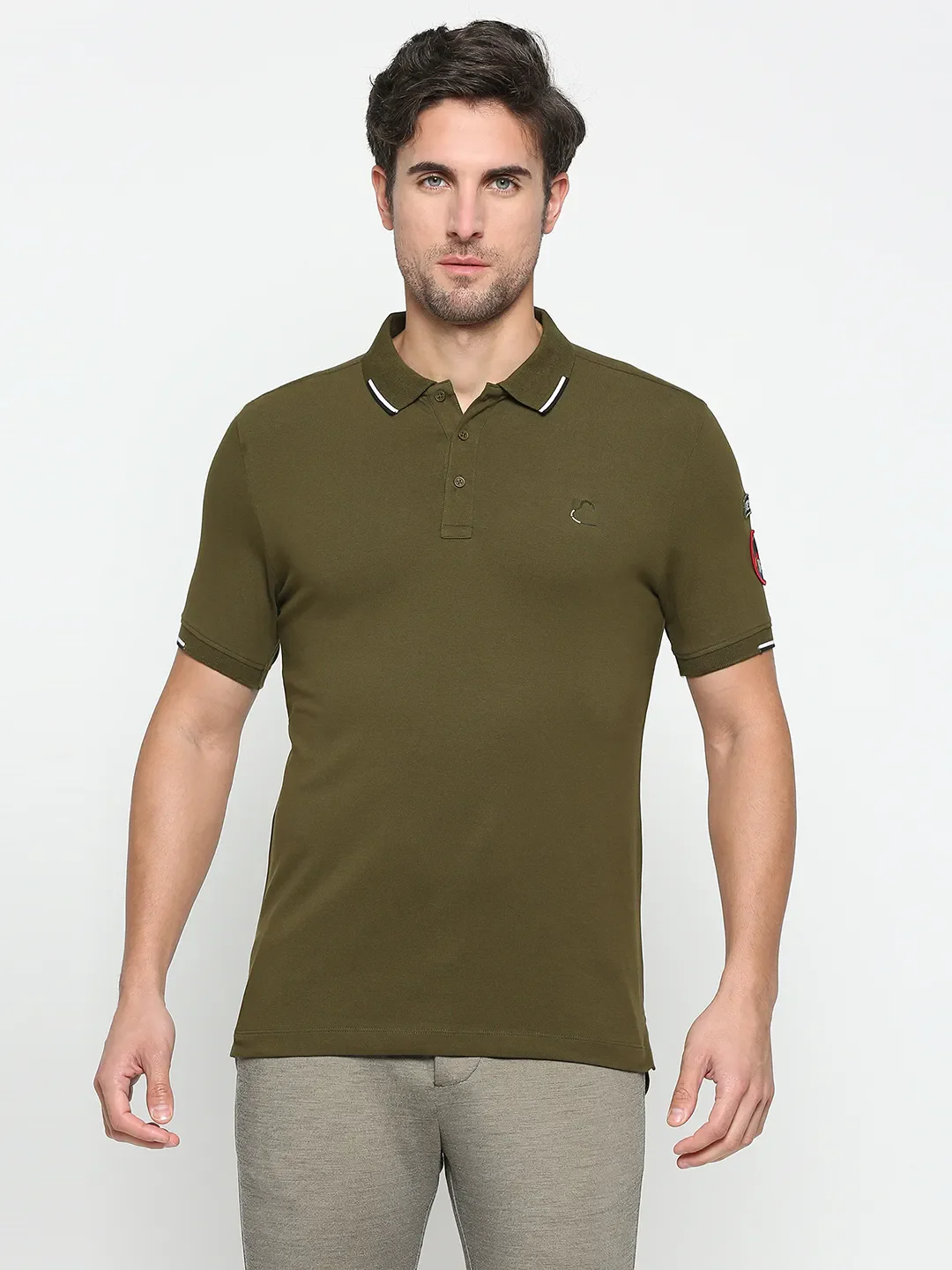 Olive Regular Fit Men's Polo T-shirt by Being Human Clothing