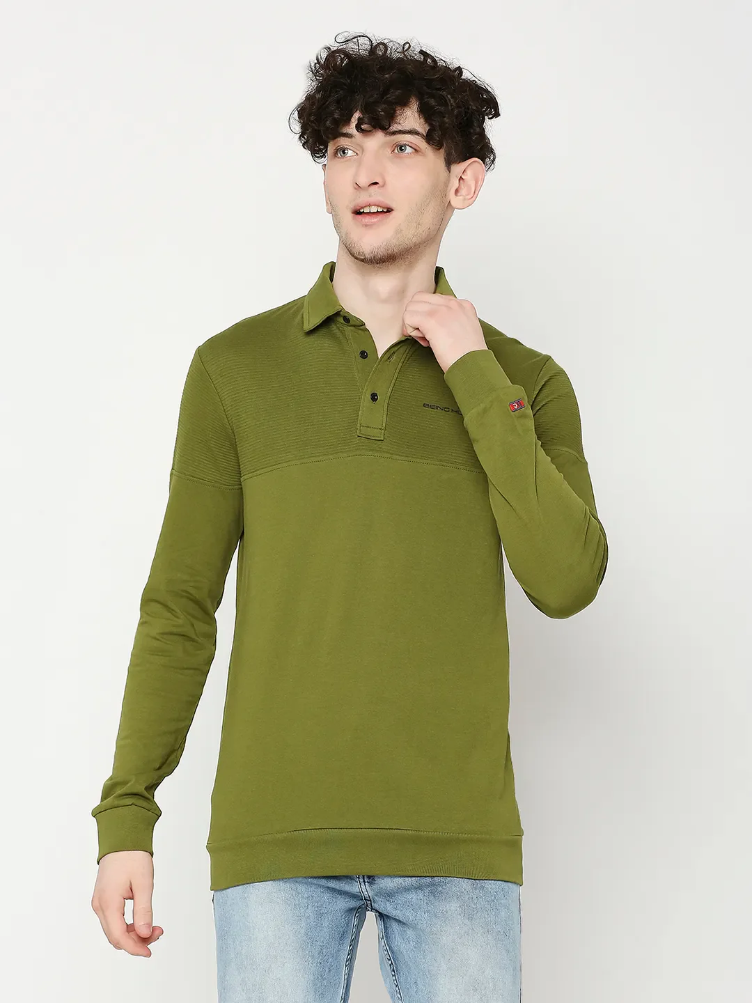 Green Regular Fit Men's Long Sleeves Polo T-Shirt by Being Human Clothing - Image 12