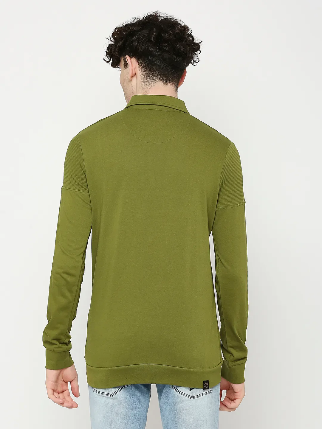 Green Regular Fit Men's Long Sleeves Polo T-Shirt by Being Human Clothing - Image 4