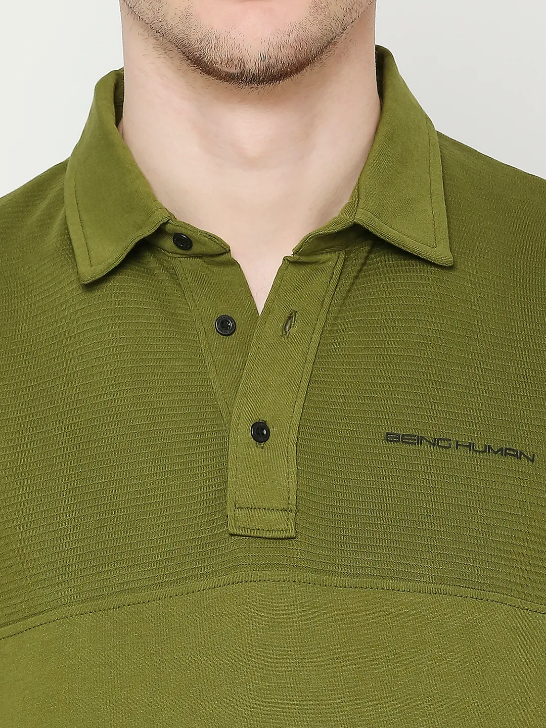 Green Regular Fit Men's Long Sleeves Polo T-Shirt by Being Human Clothing - Image 5