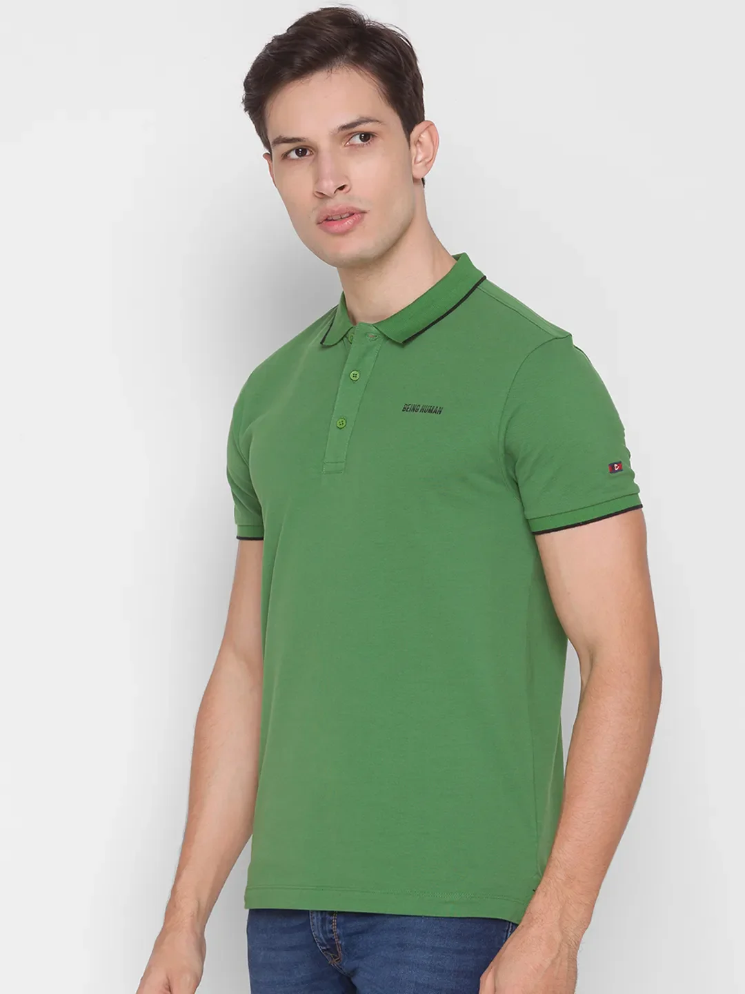 Green Regular Fit Men's Polo T-Shirt by Being Human Clothing - Image 2
