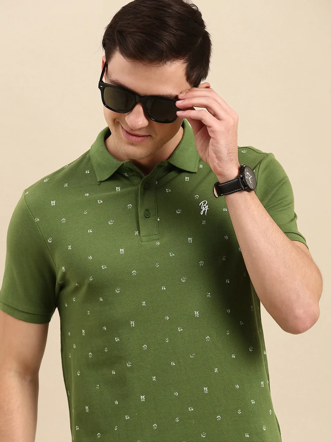 Green Regular Fit Men's Polo T-Shirt by Being Human Clothing