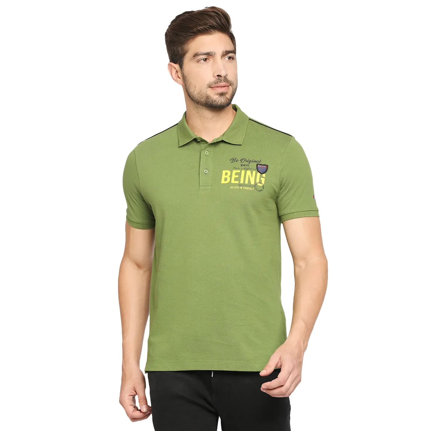 Green Regular Fit Men's Polo T-Shirt by Being Human Clothing