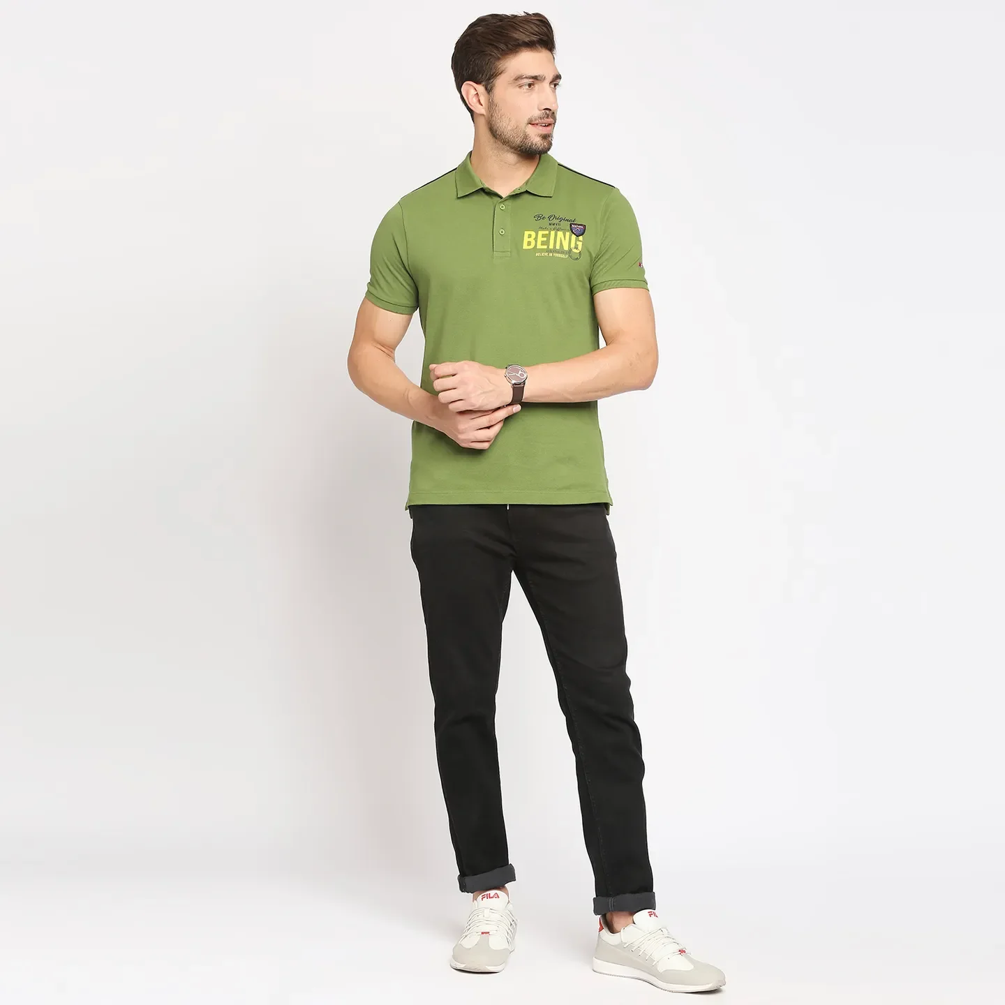 Green Regular Fit Men's Polo T-Shirt by Being Human Clothing - Image 6