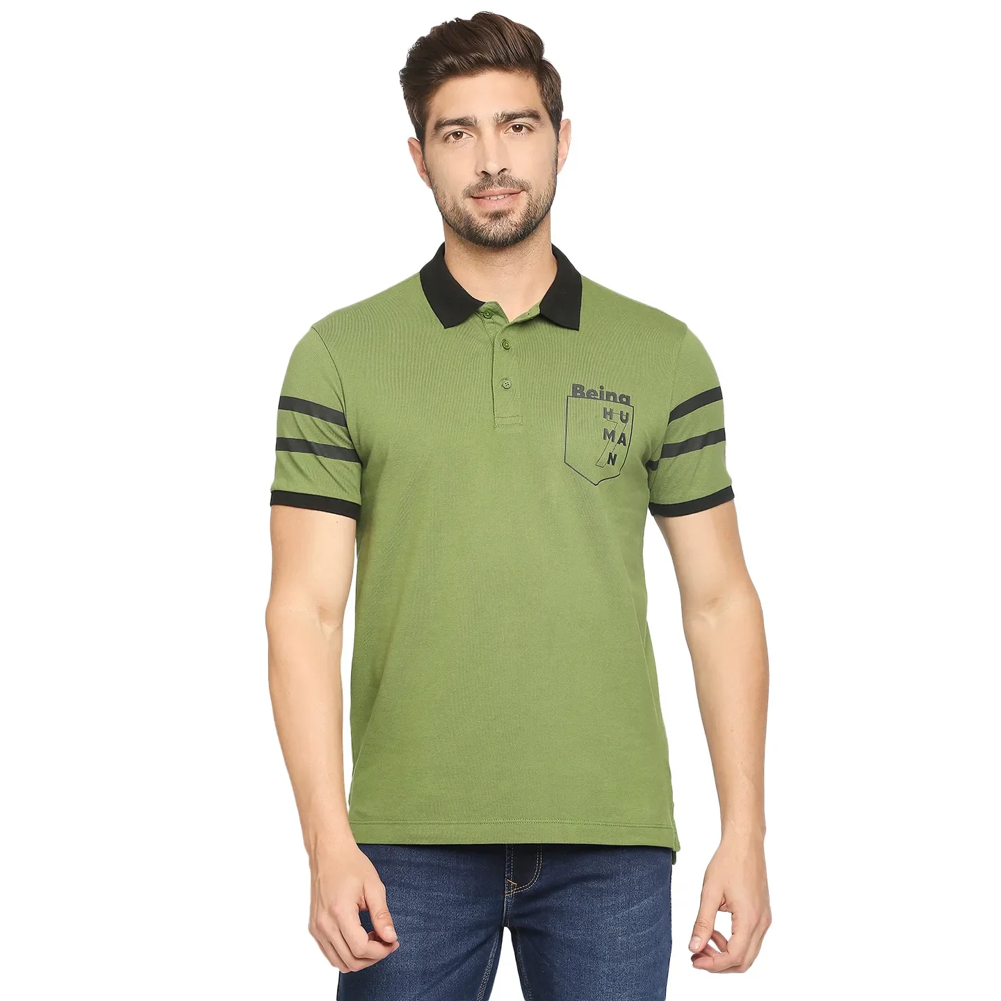 Green Regular Fit Men's Polo T-Shirt by Being Human Clothing