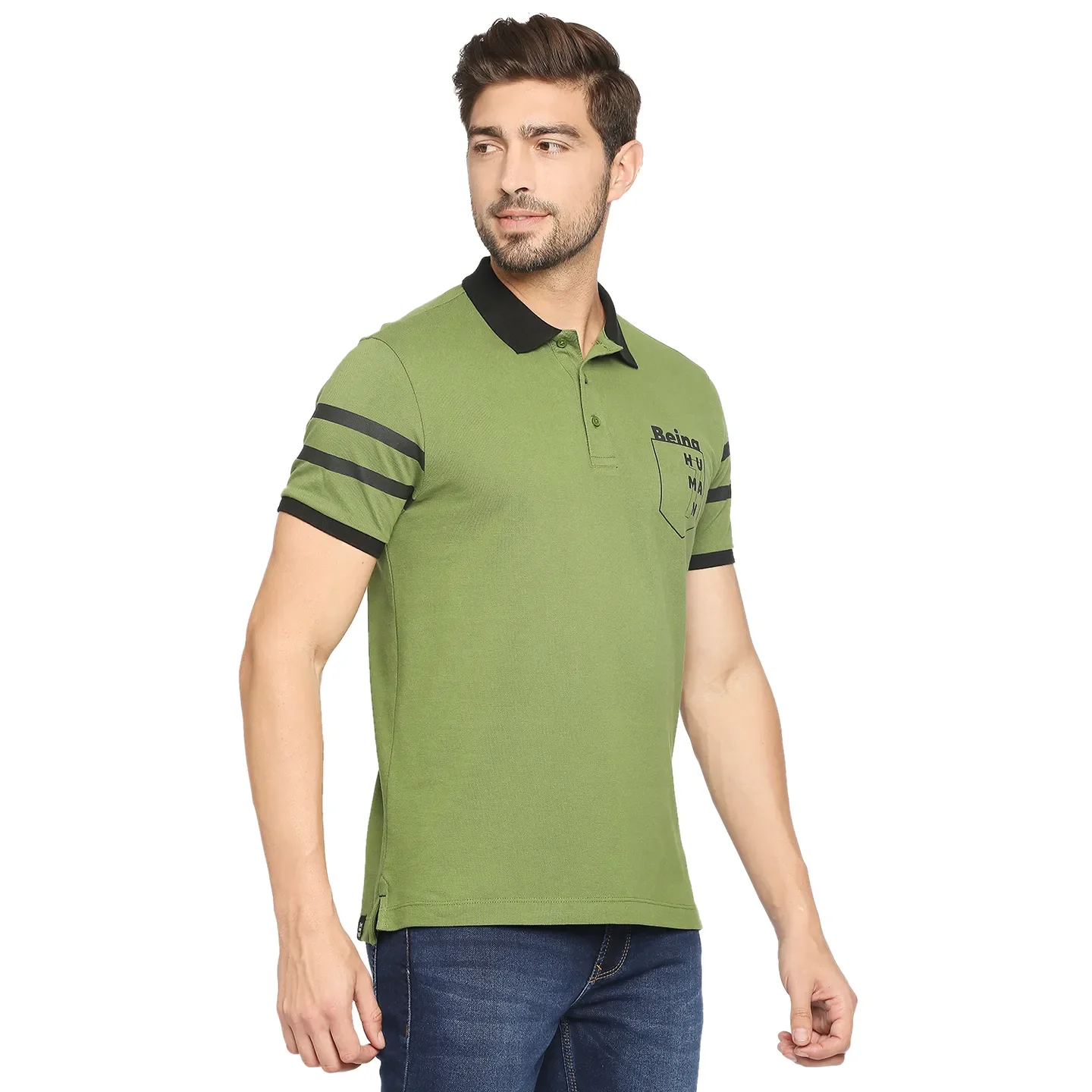 Green Regular Fit Men's Polo T-Shirt by Being Human Clothing - Image 5