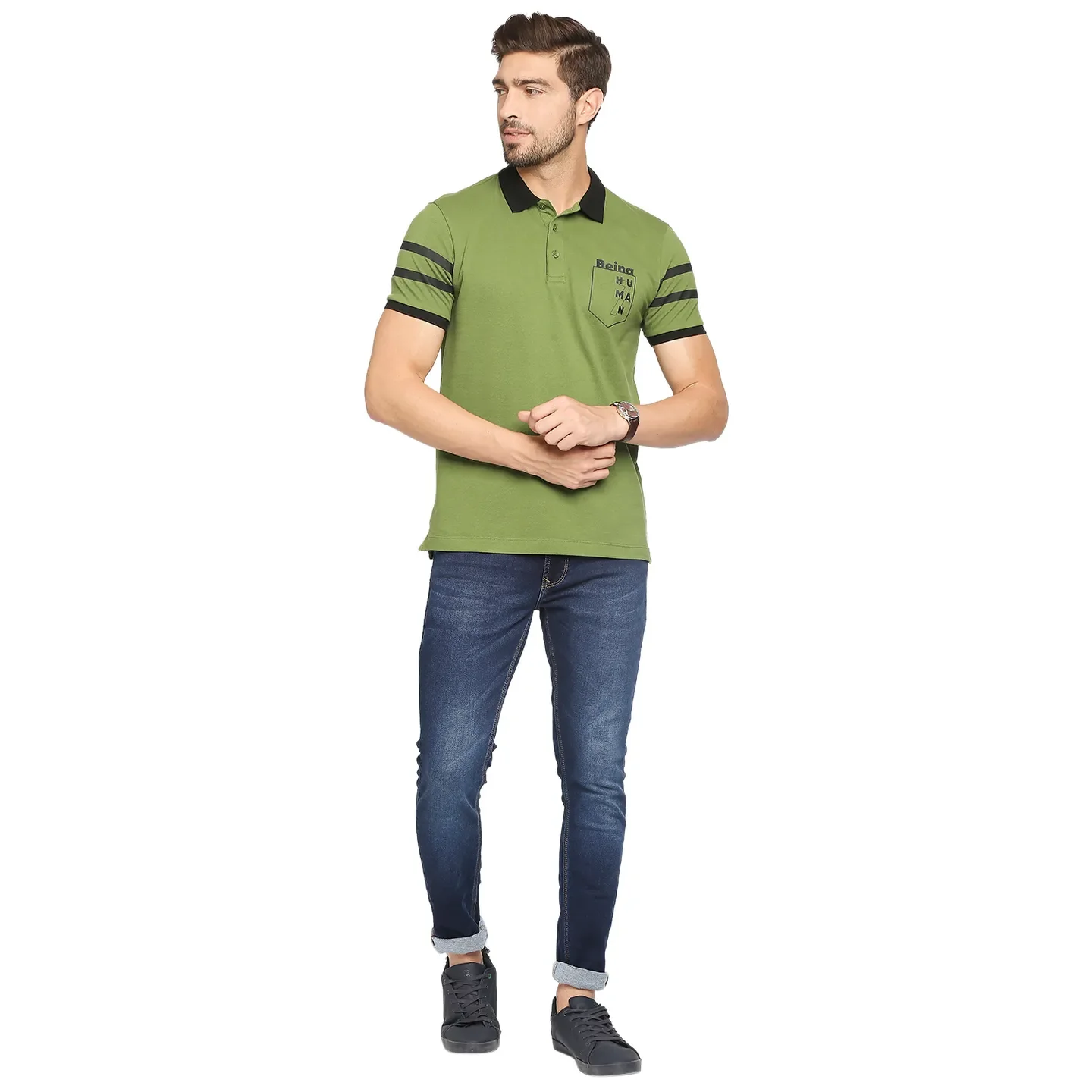 Green Regular Fit Men's Polo T-Shirt by Being Human Clothing - Image 6