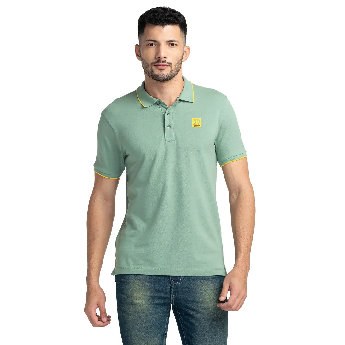 Green Regular Fit Men's Polo T-Shirt by Being Human Clothing
