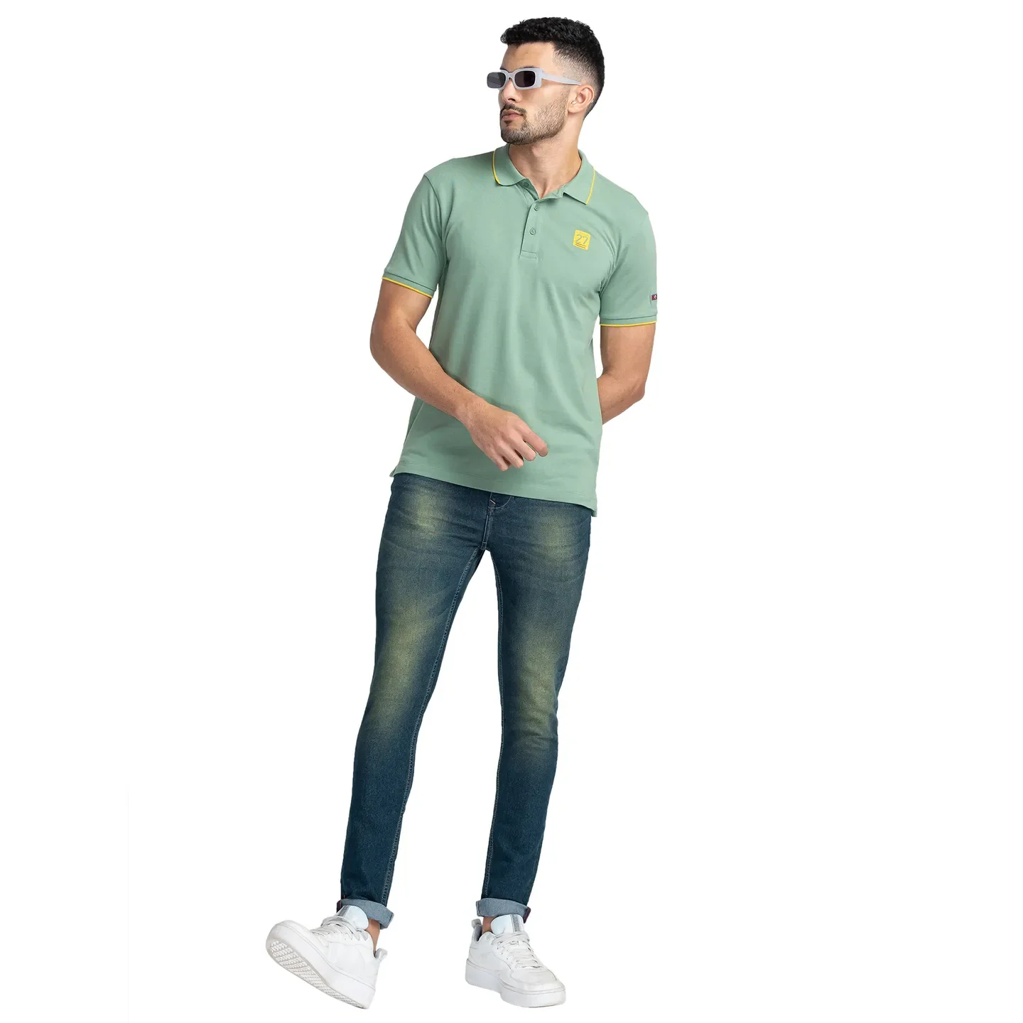 Green Regular Fit Men's Polo T-Shirt by Being Human Clothing - Image 6