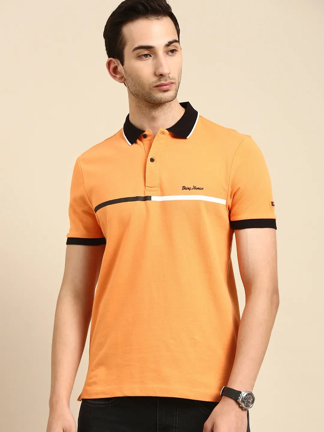 Orange Regular Fit Men's Polo T-Shirt by Being Human Clothing