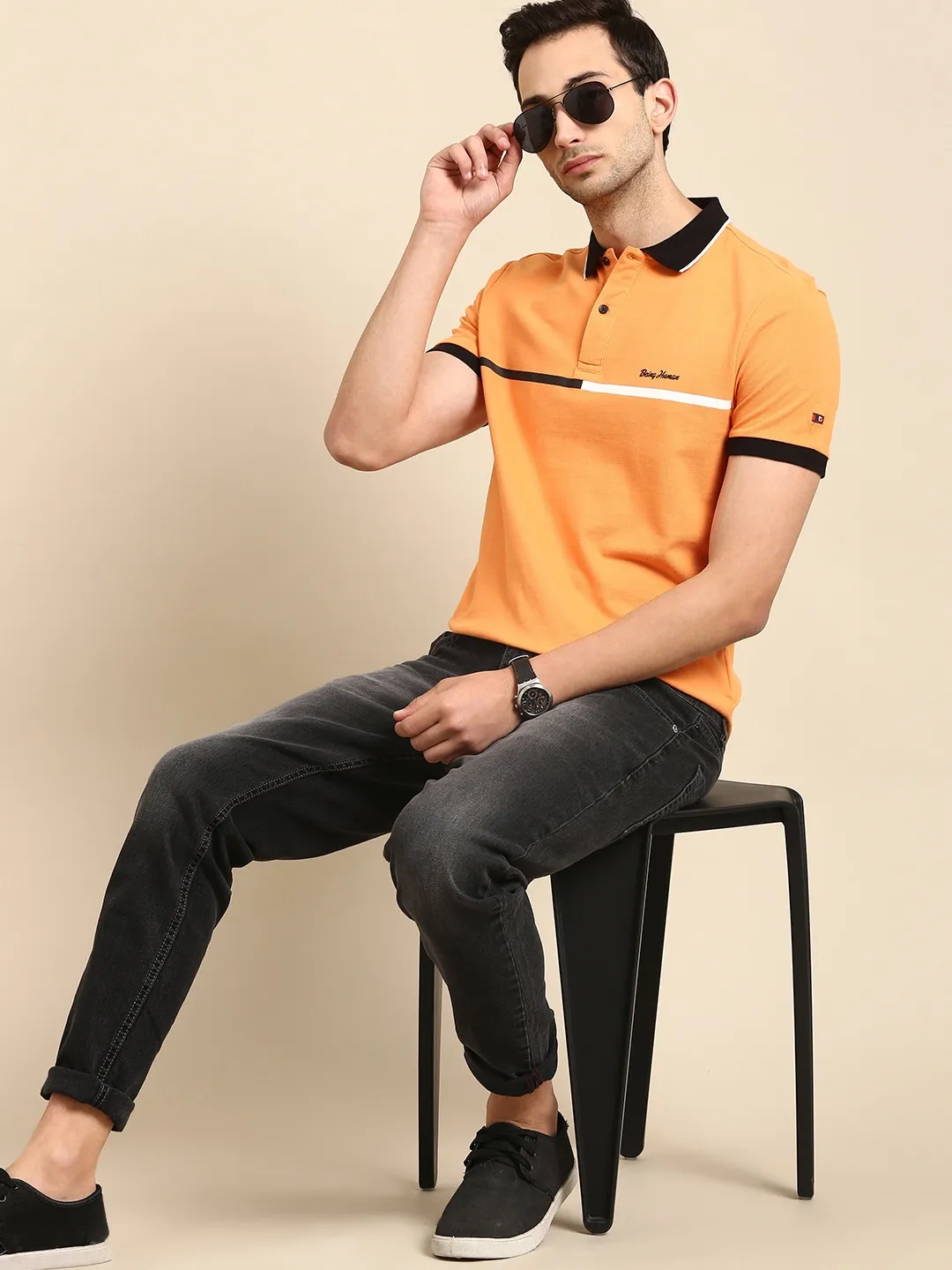 Orange Regular Fit Men's Polo T-Shirt by Being Human Clothing - Image 5
